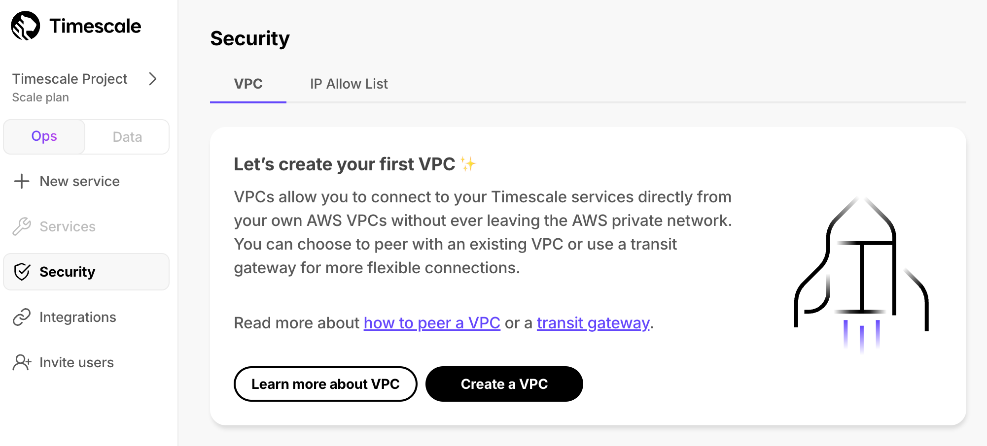 Timescale Cloud new VPC