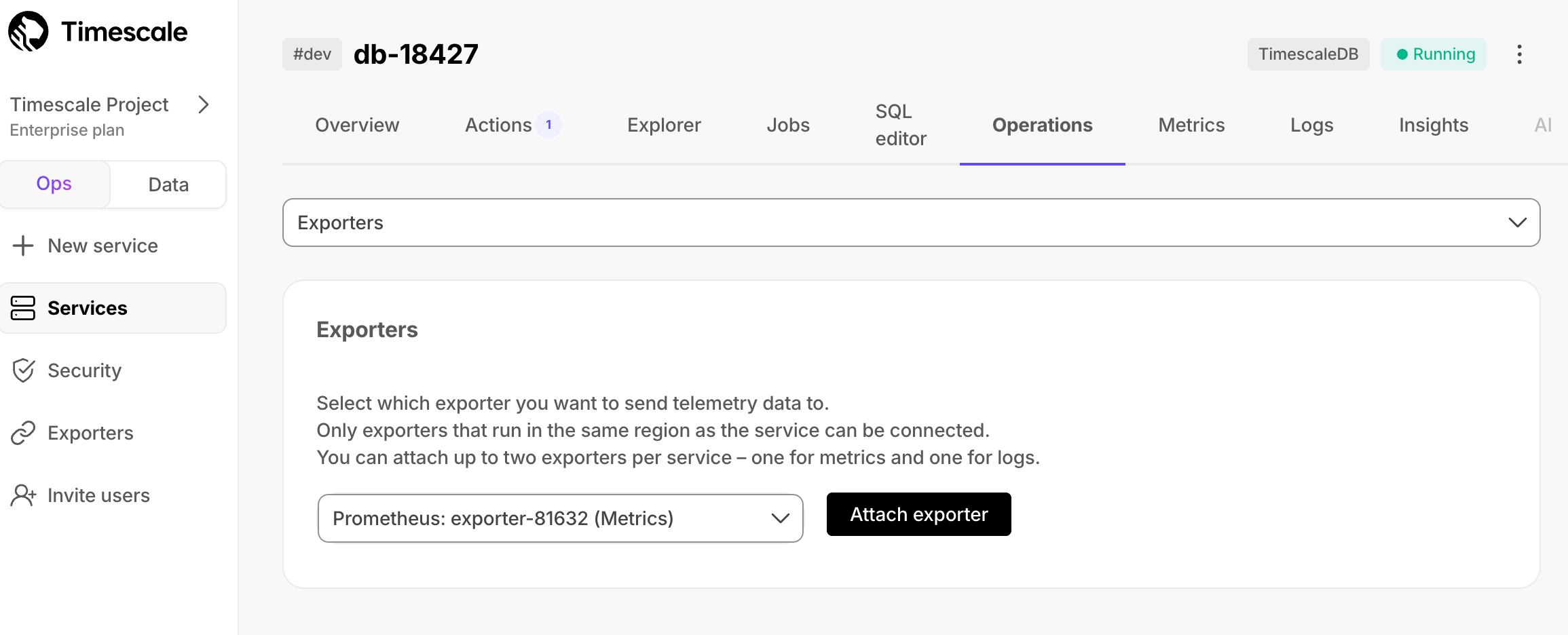 Attach a Prometheus exporter to a Timescale Cloud service