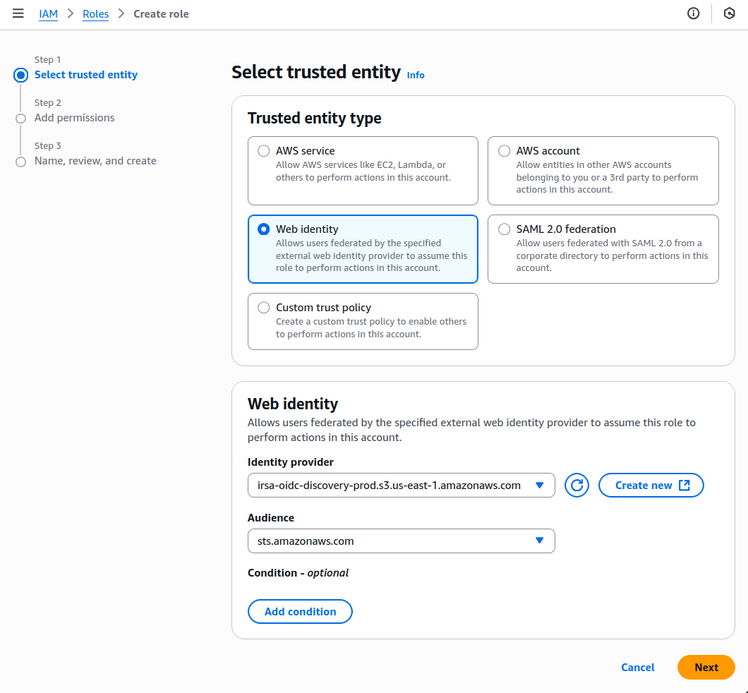 web identity role creation