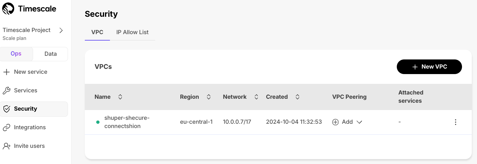 Timescale Cloud new VPC