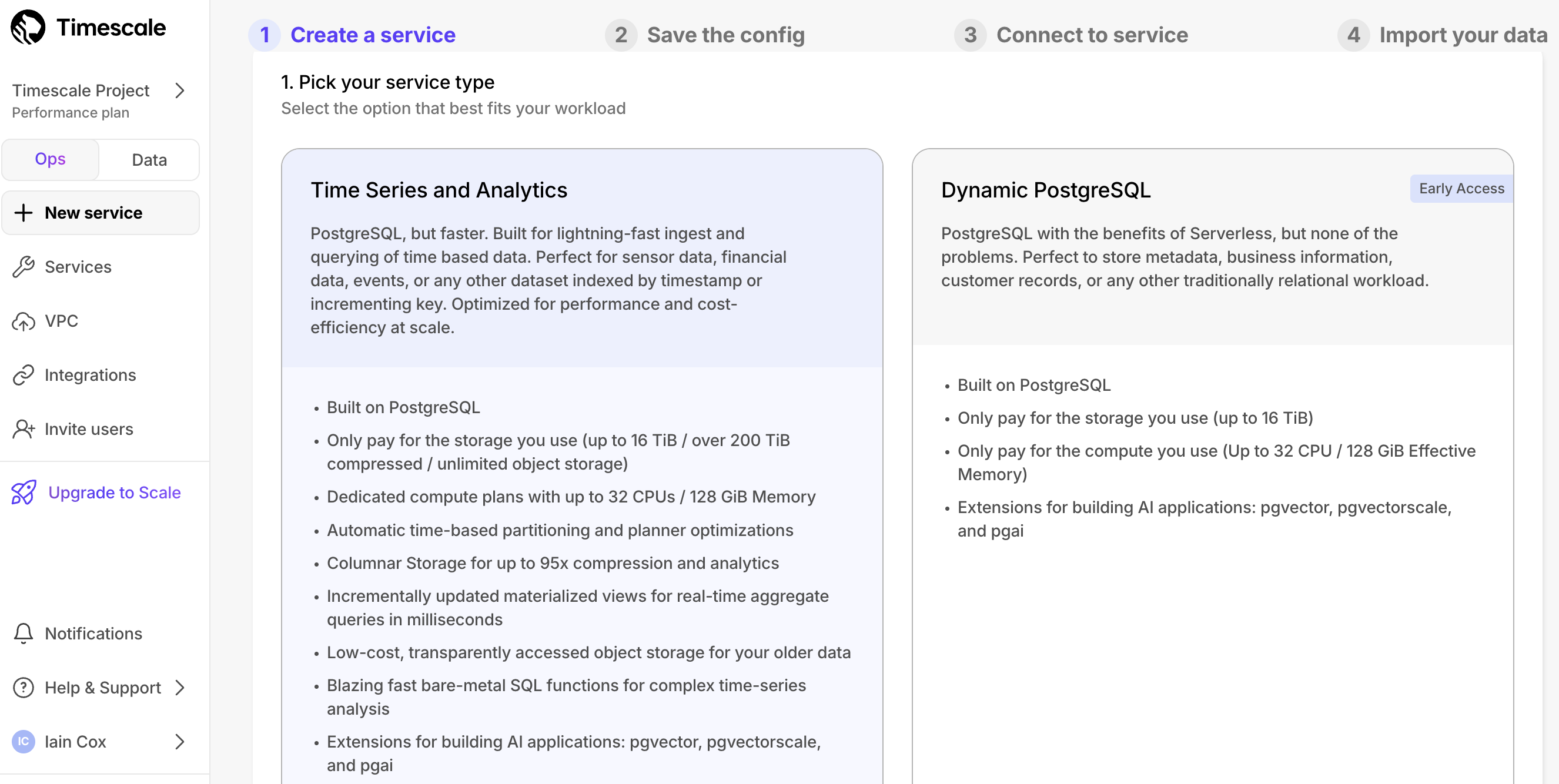 Create Timescale Cloud service