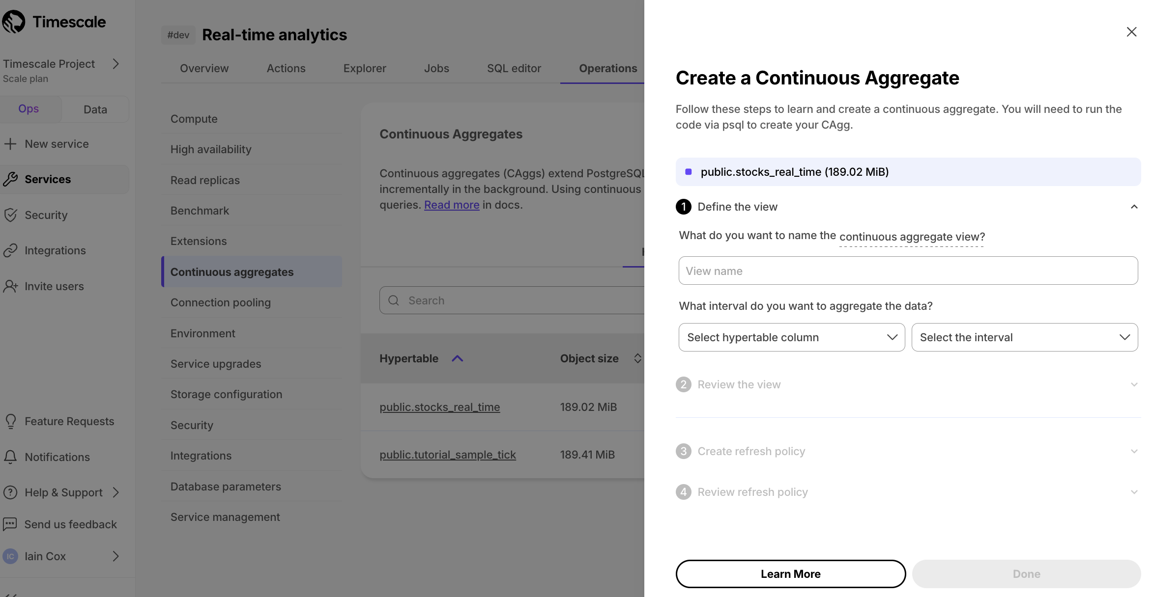 Continuous aggregate wizard