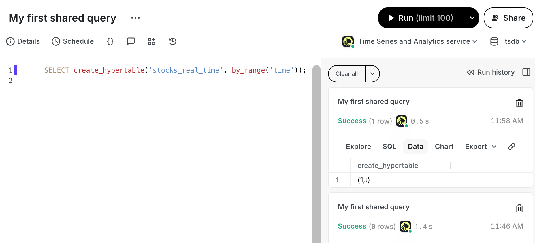 Data mode create hypertable