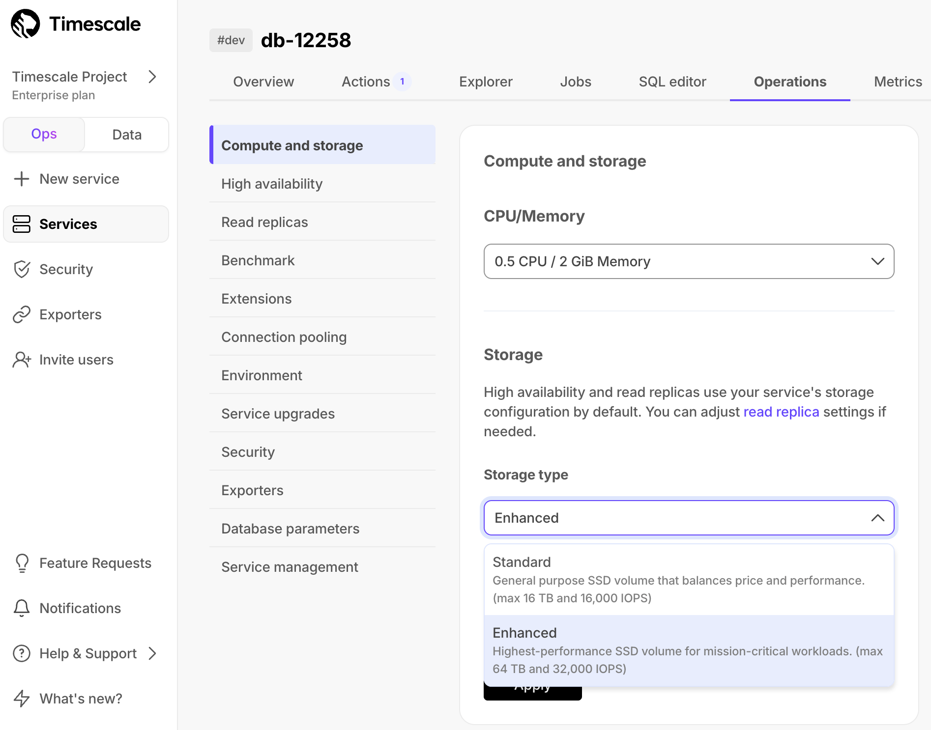 Enhanced storage in Timescale Cloud