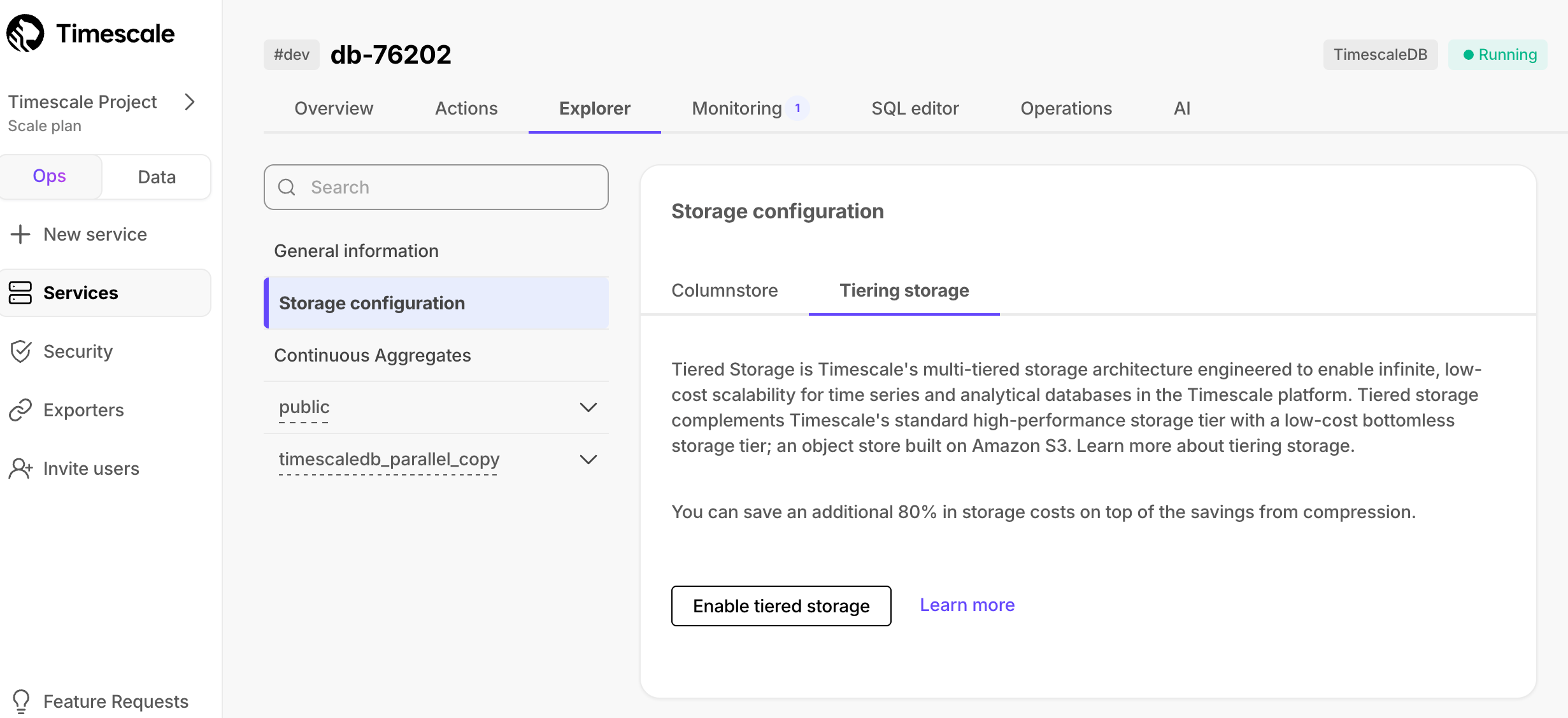 Enable tiered storage