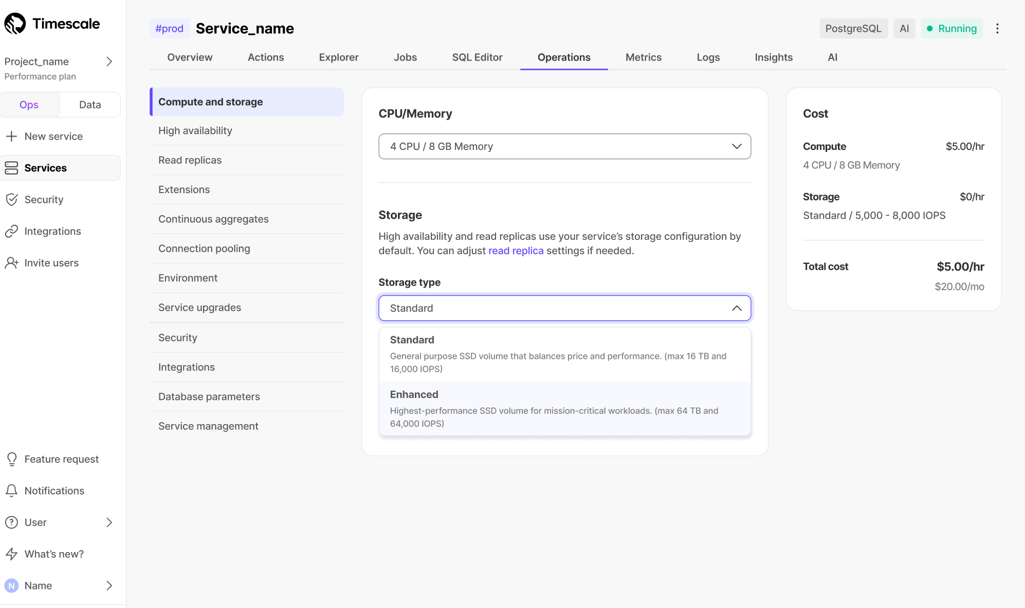 Enhanced storage in Timescale Cloud