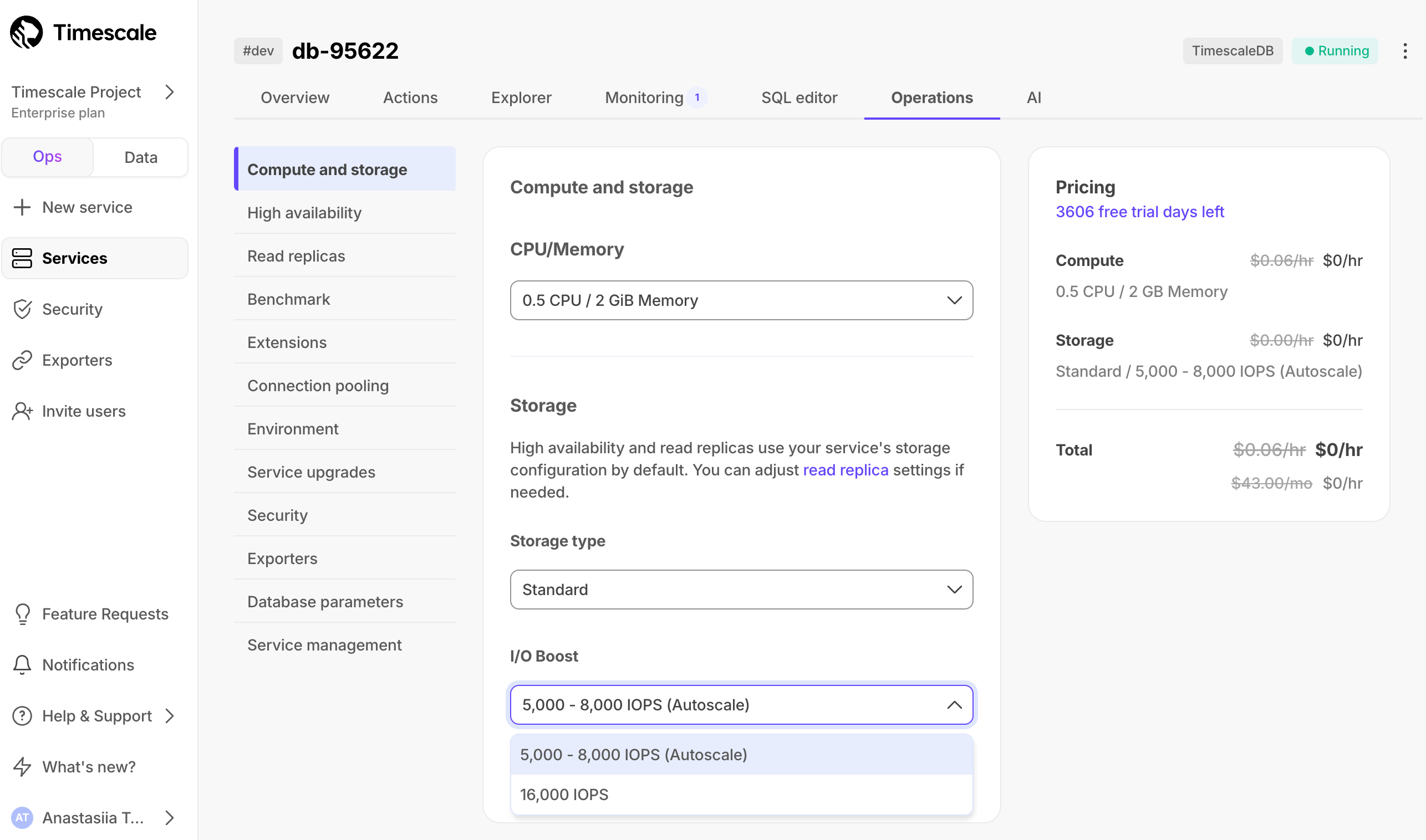 Default standard storage in Timescale Cloud