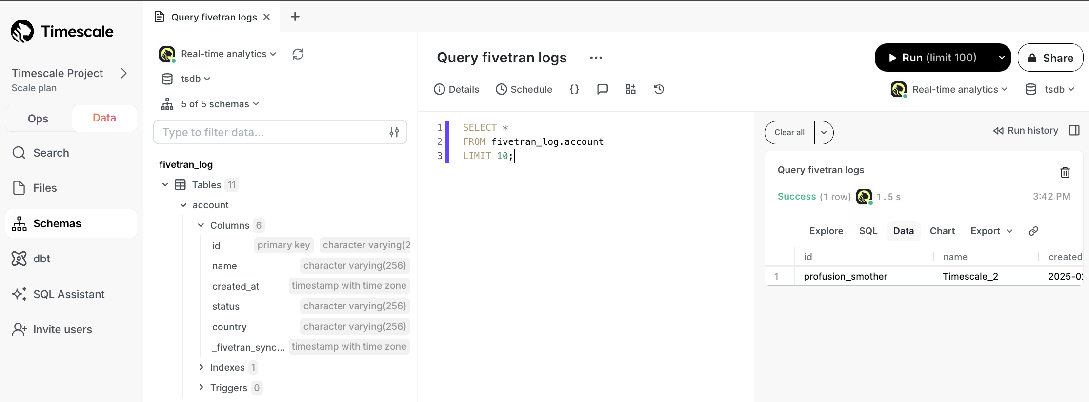 Fivetran data in a service