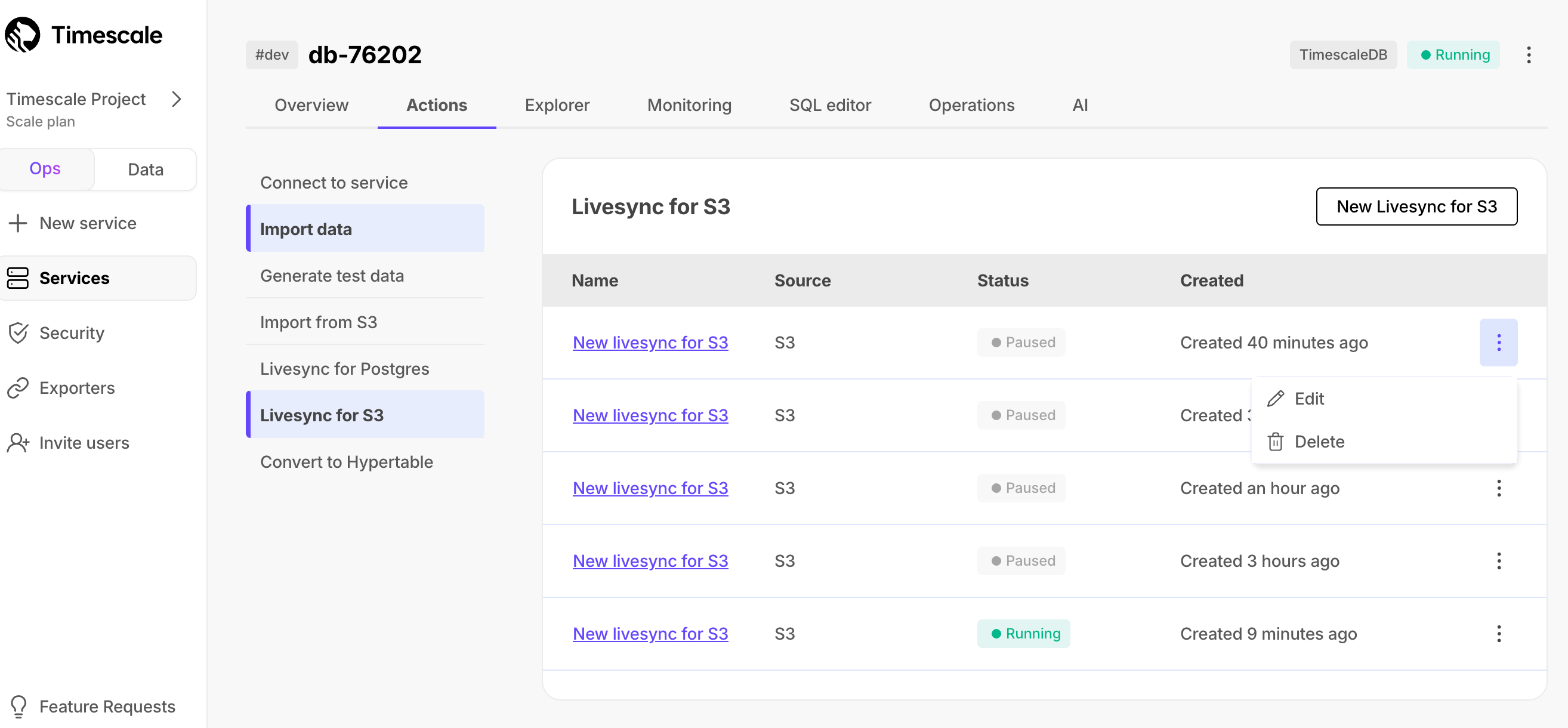 livesync start stop