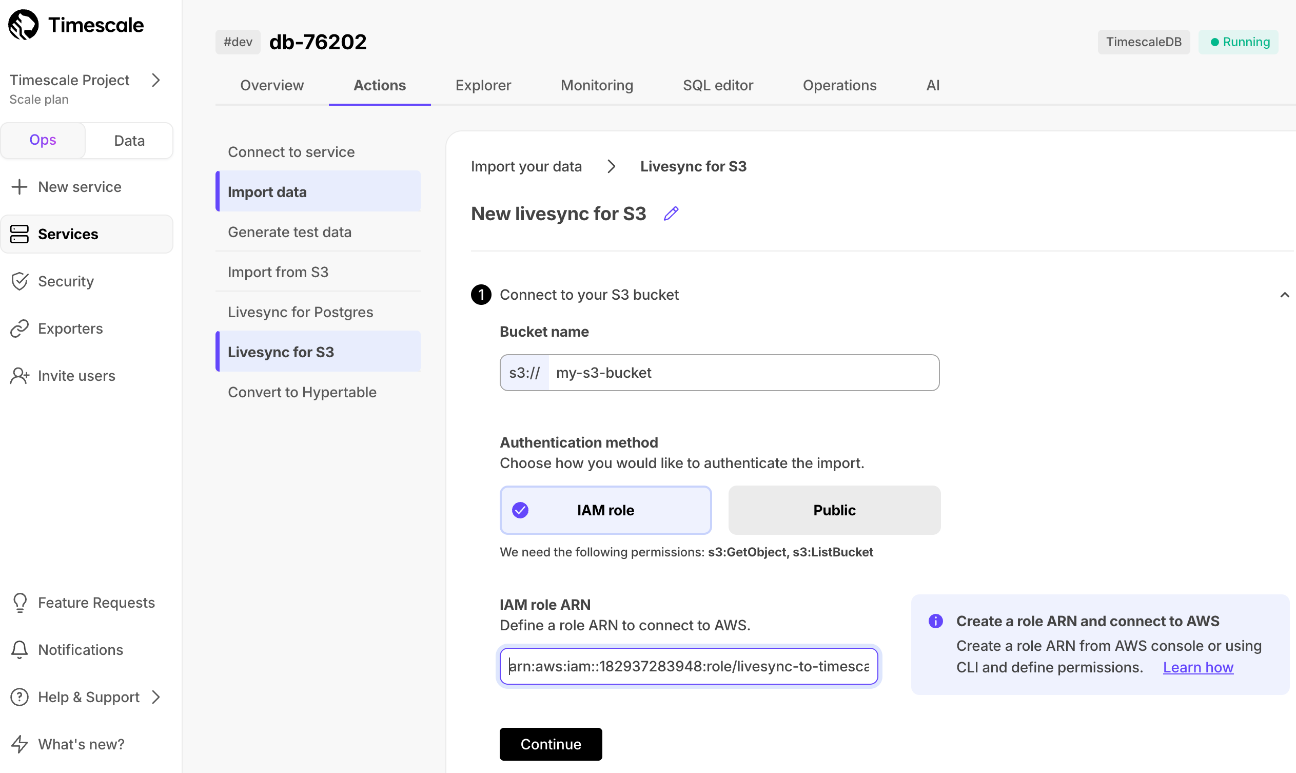 Livesync connect to bucket