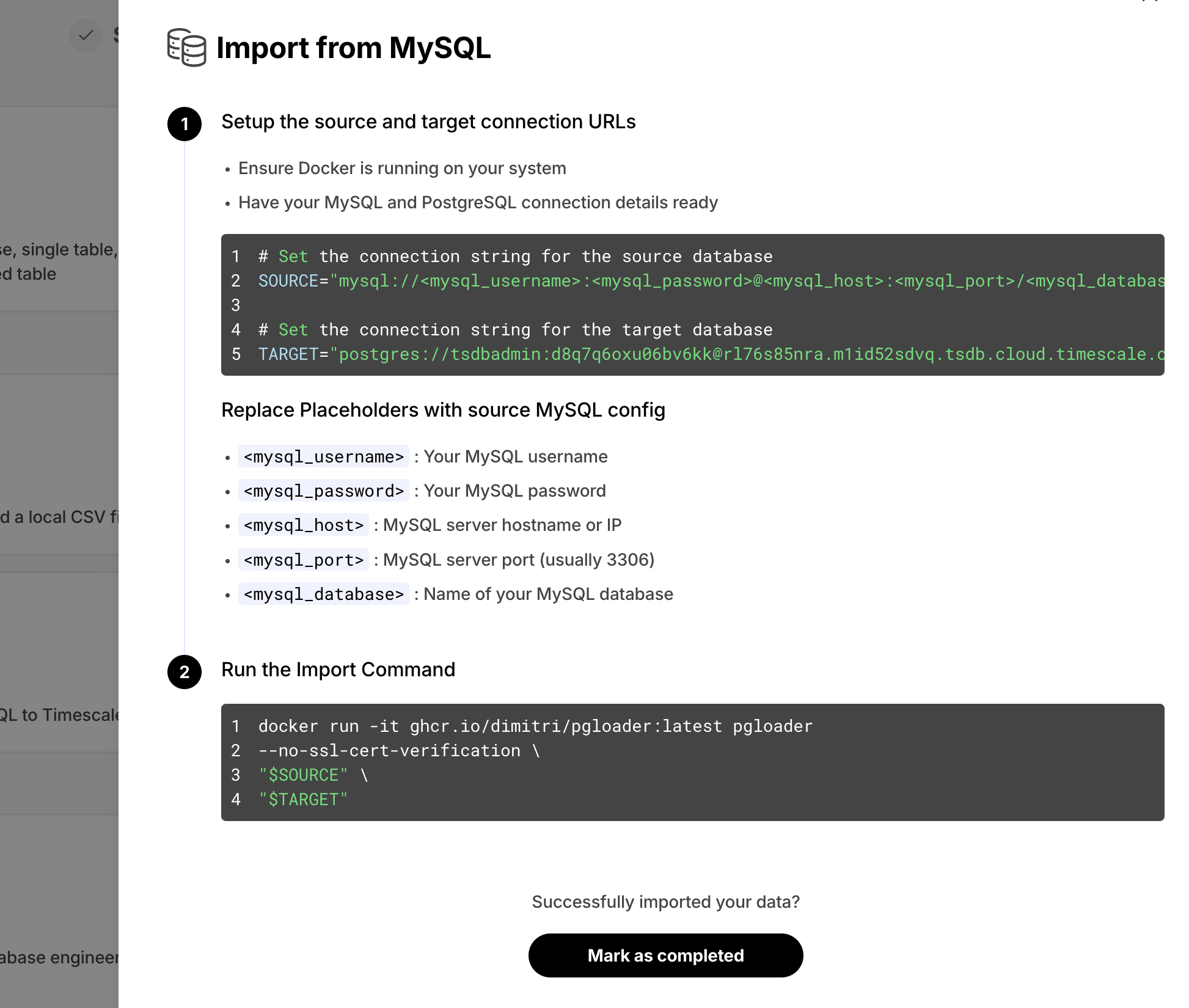 MySQL import instructions