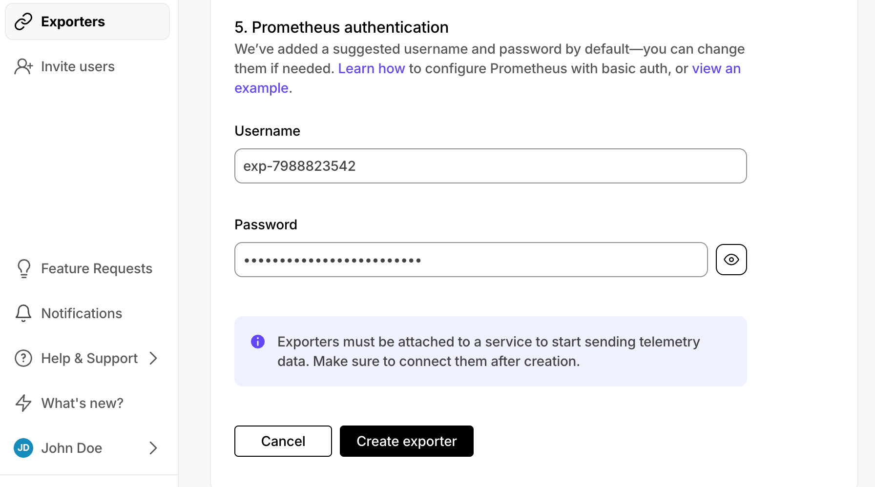 Prometheus exporter credentials