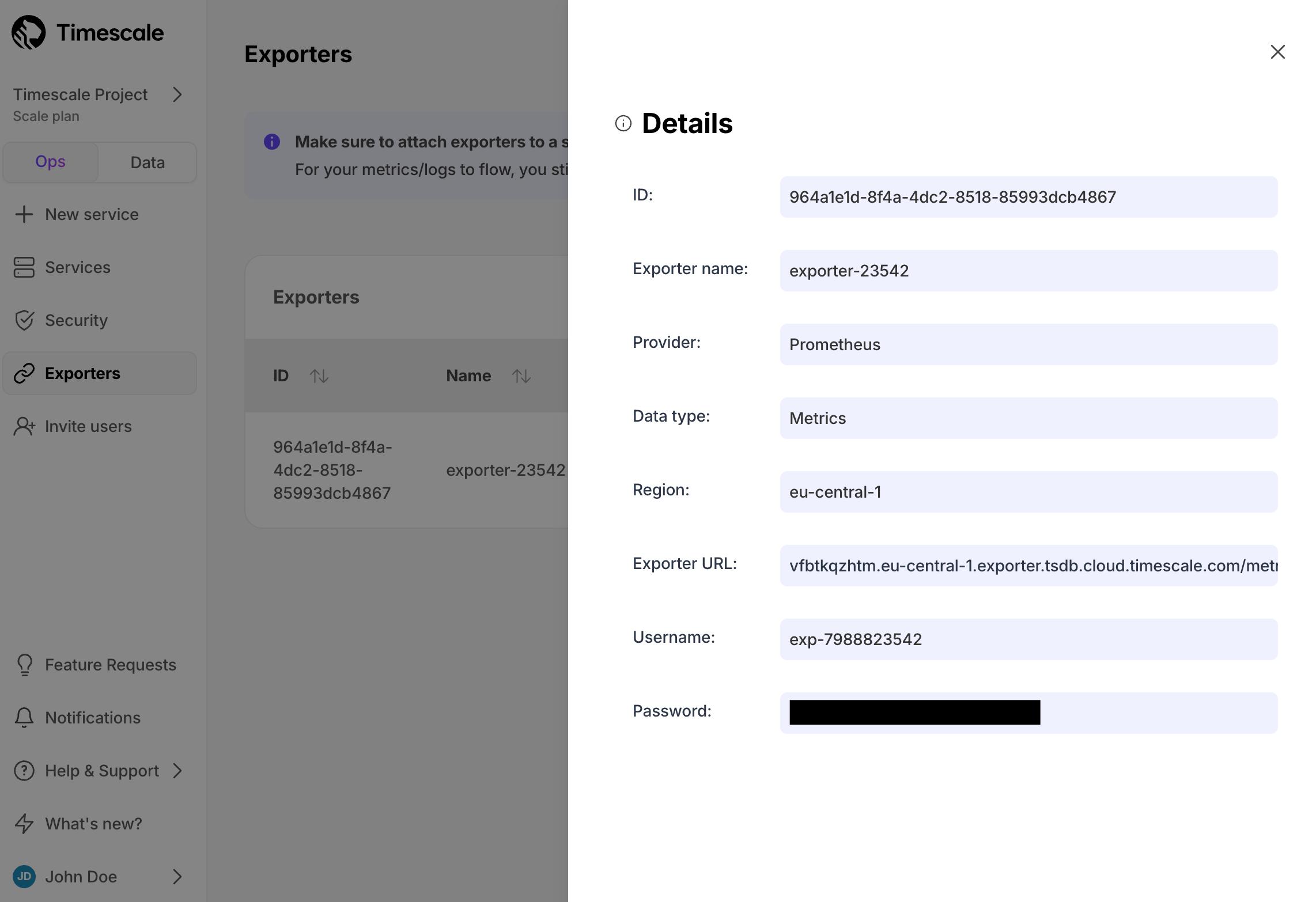 Prometheus exporter details in Timescale Cloud