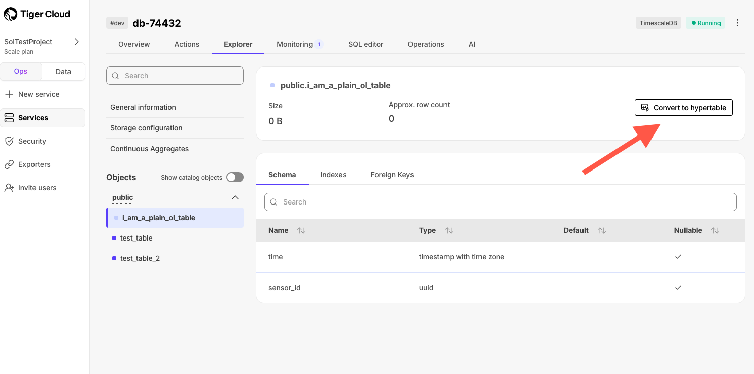 Transform a table to a hypertable
