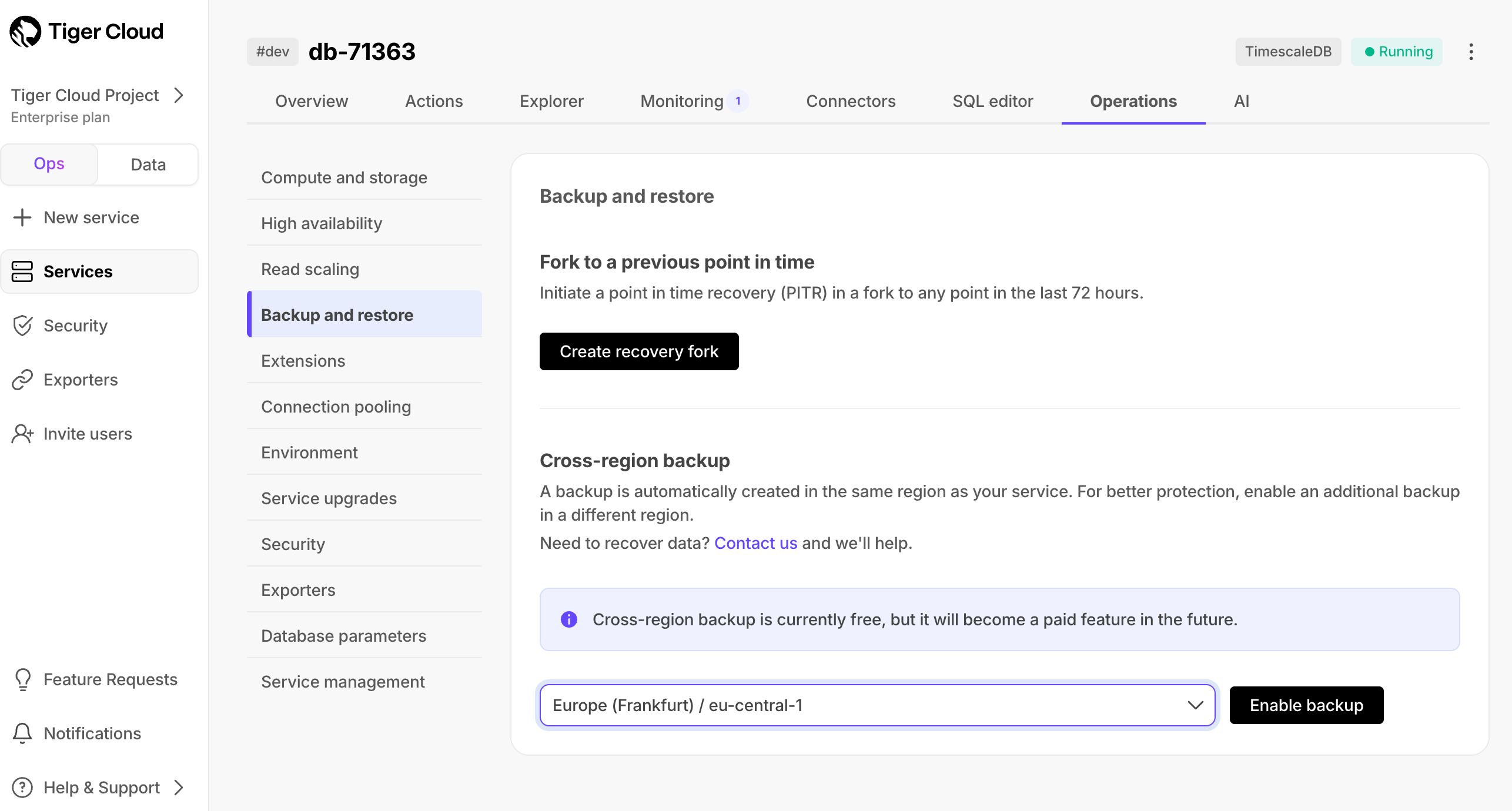 Create cross-region backup