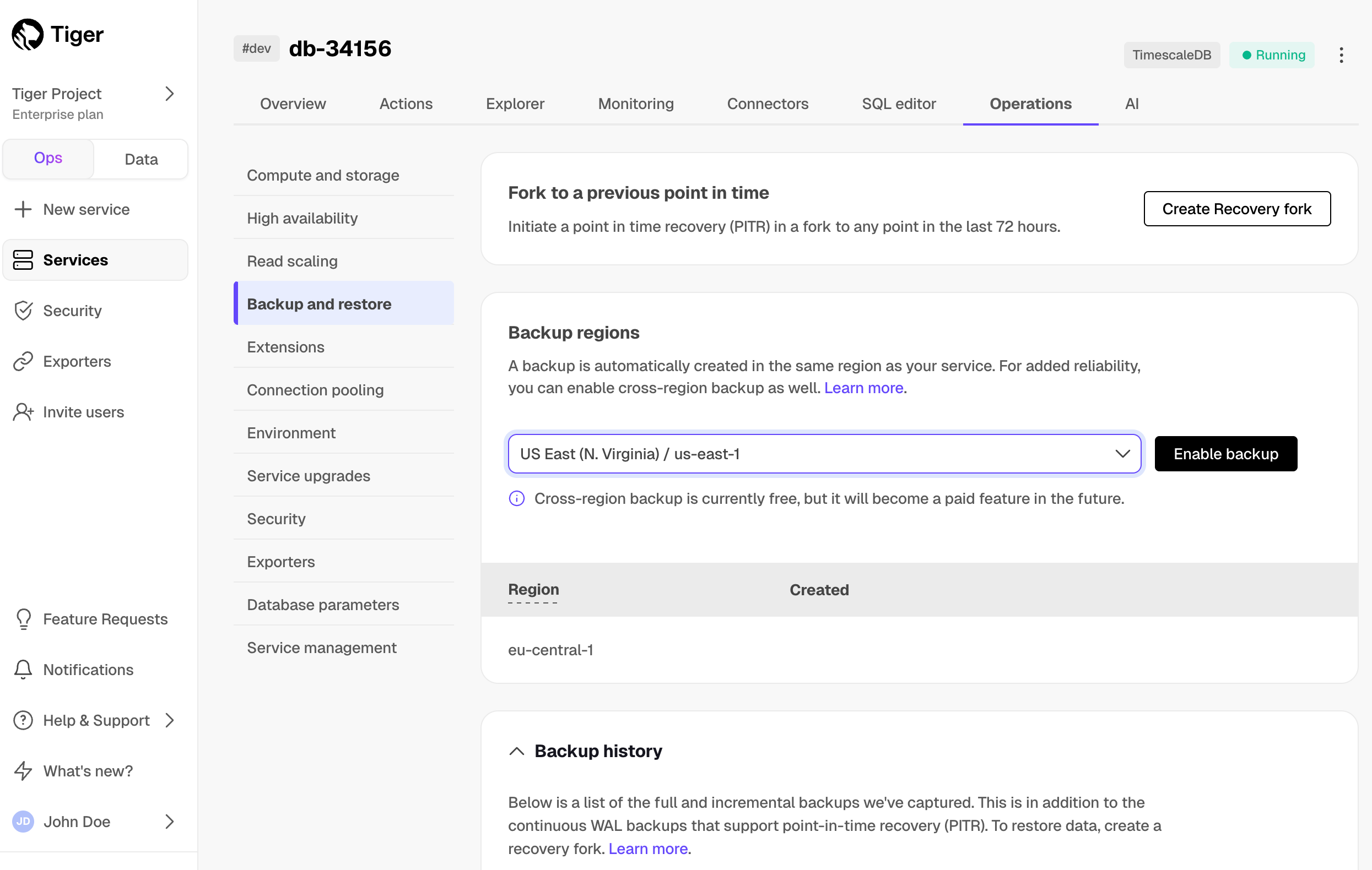 Create cross-region backup