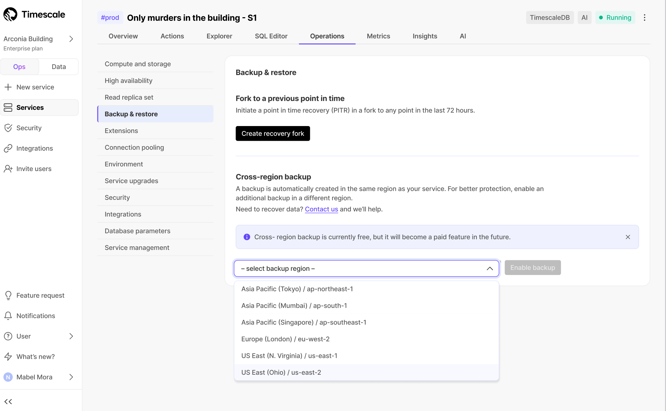 Create cross-region backup