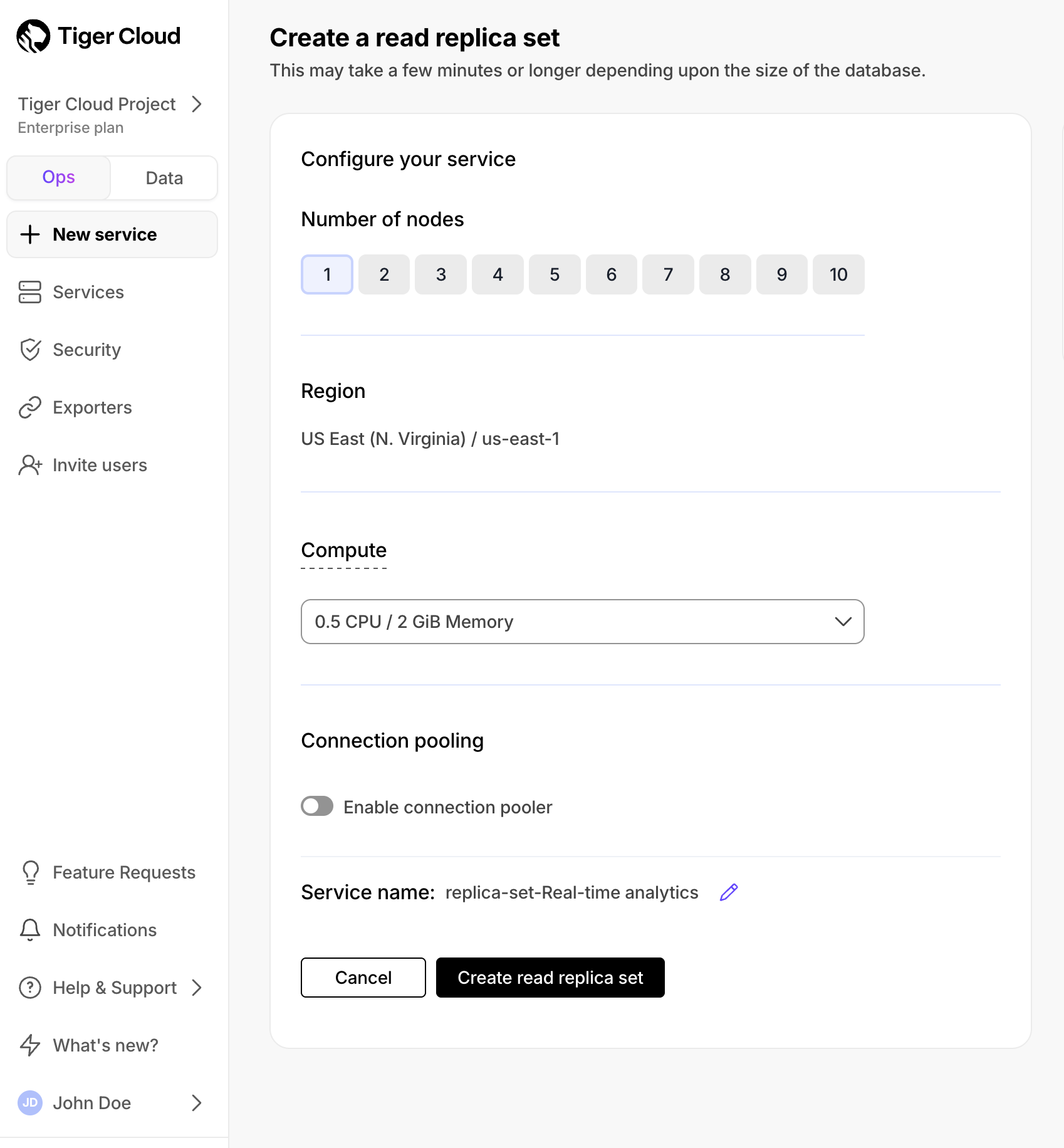 Create a read replica set in Tiger Cloud Console
