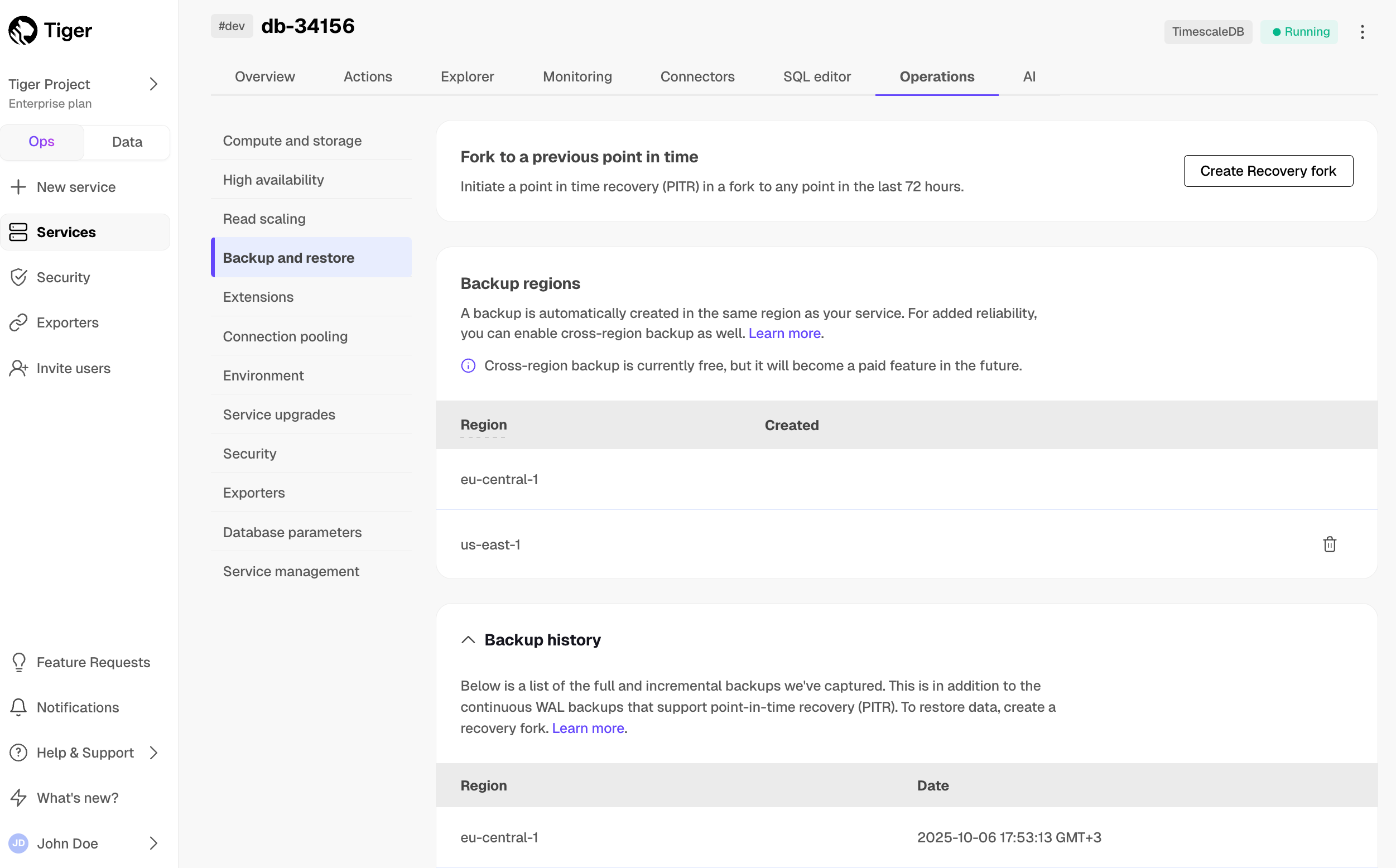 Disable cross-region backup