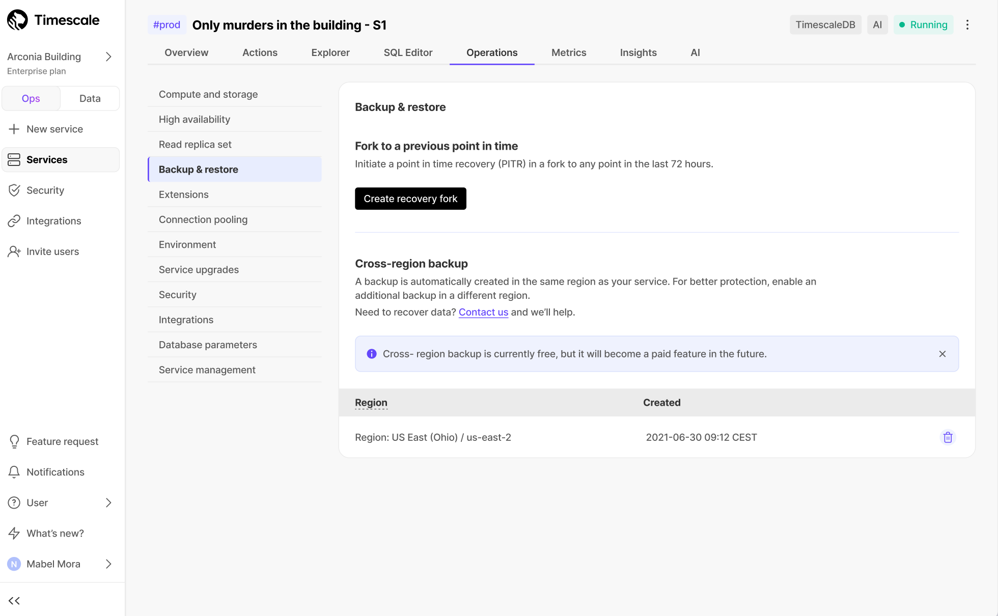 Disable cross-region backup