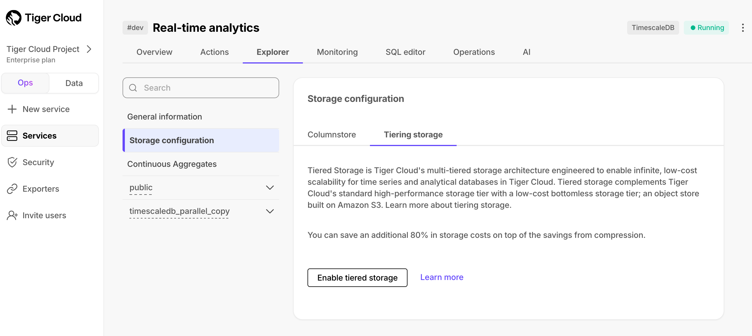 Enable tiered storage