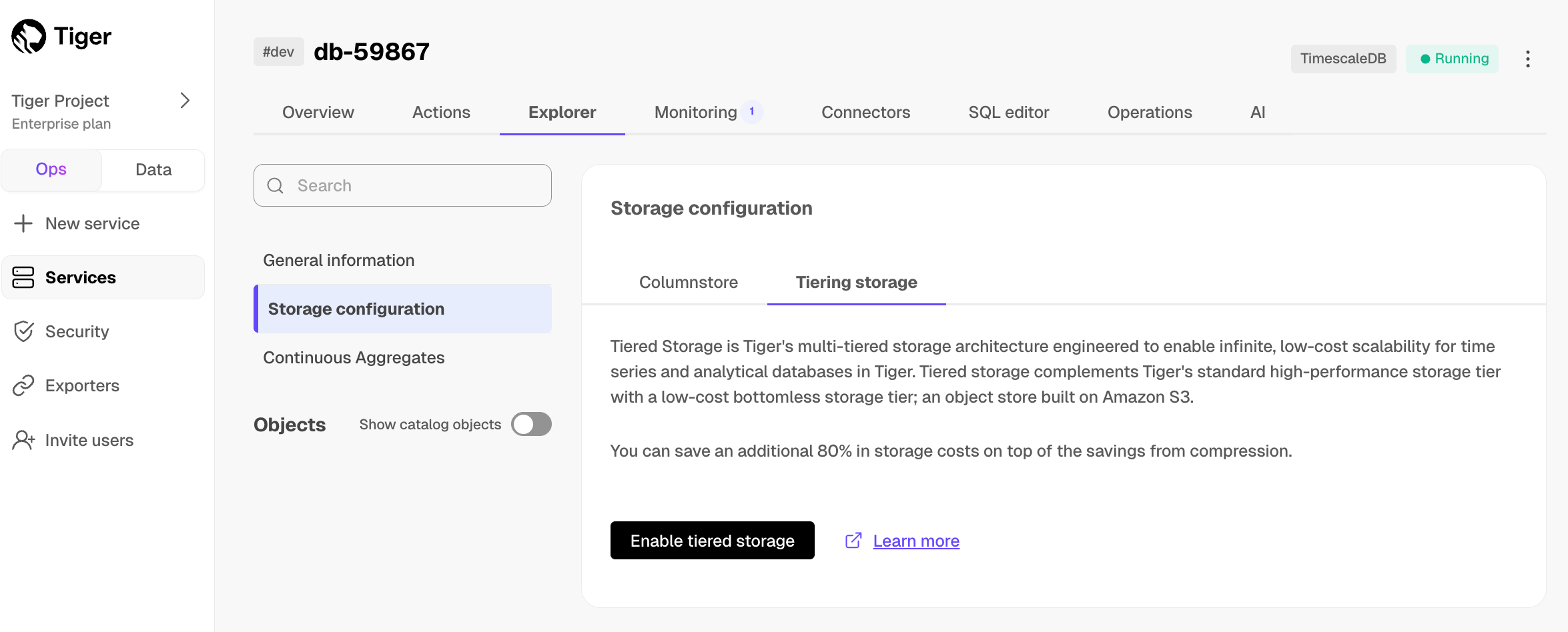 Enable tiered storage