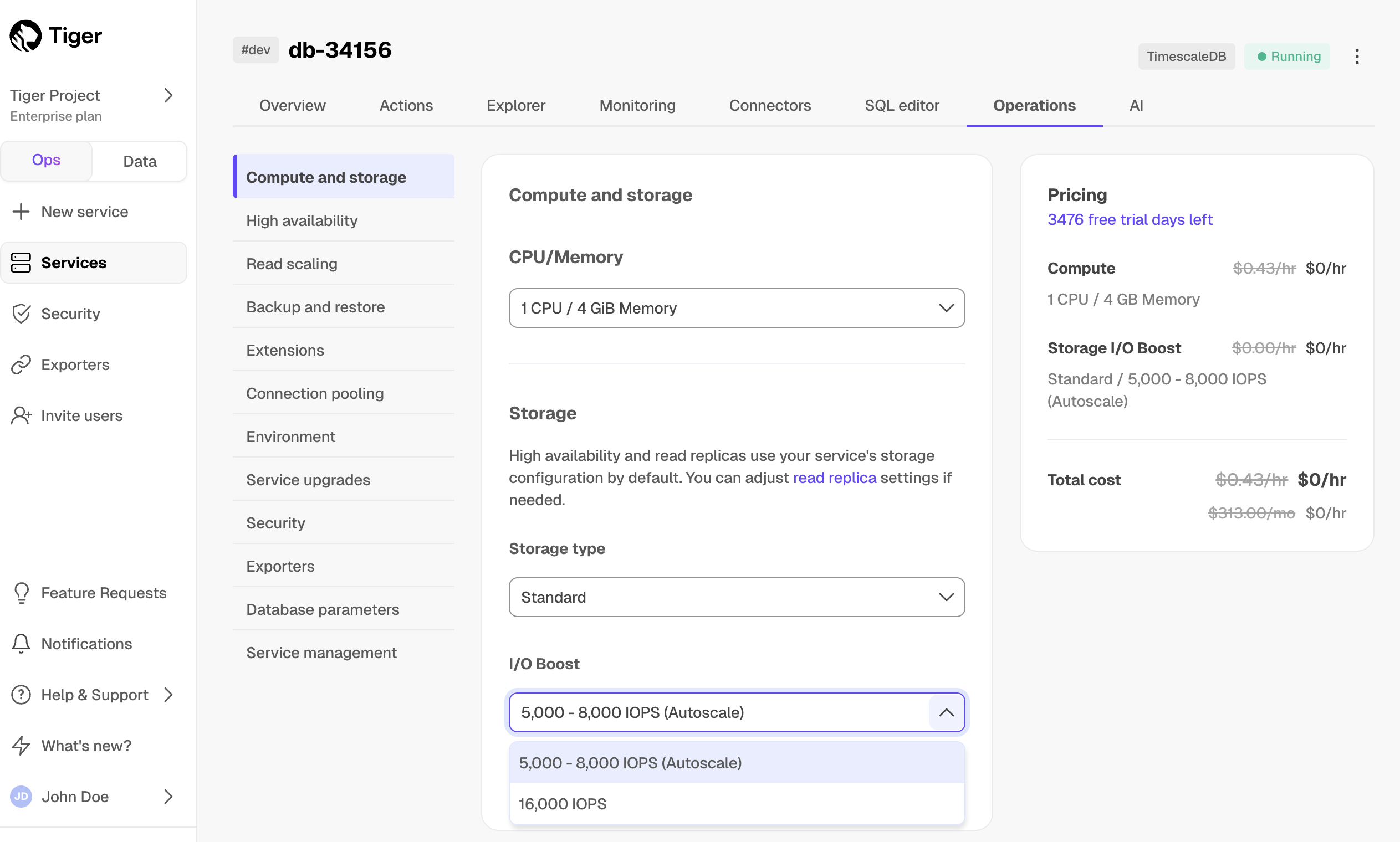 Default standard storage in Tiger