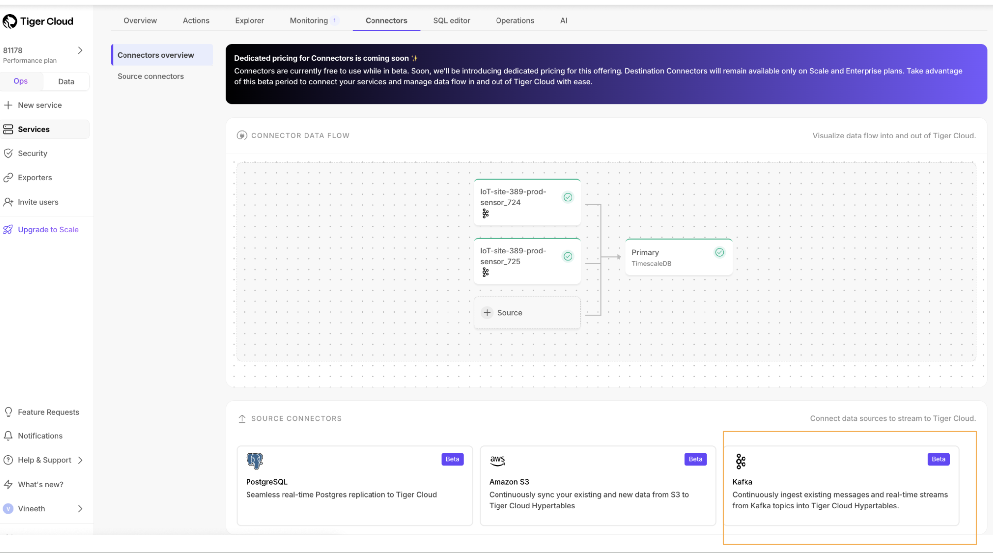 Kafka source connector in Tiger Cloud