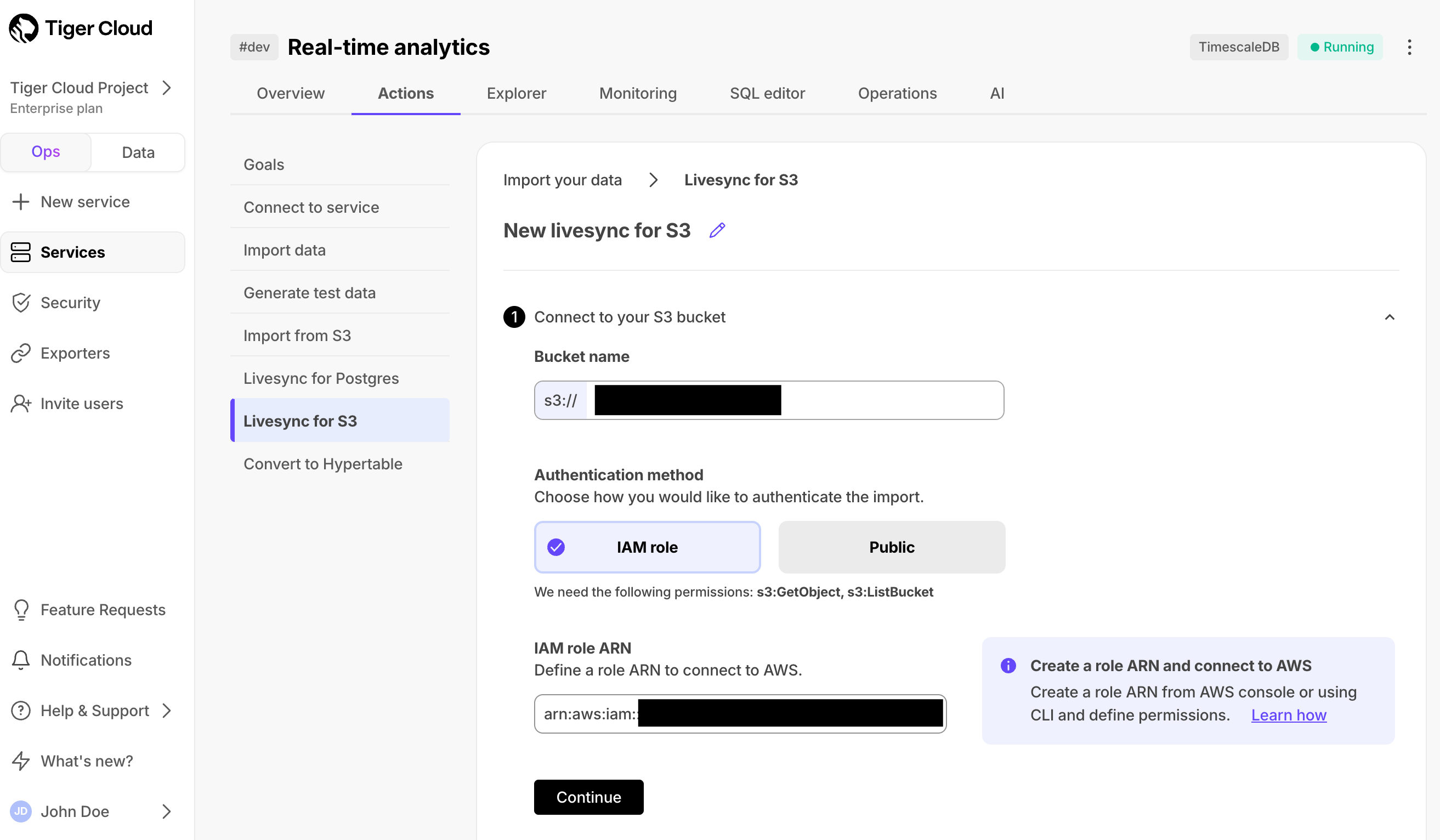 Livesync connect to bucket