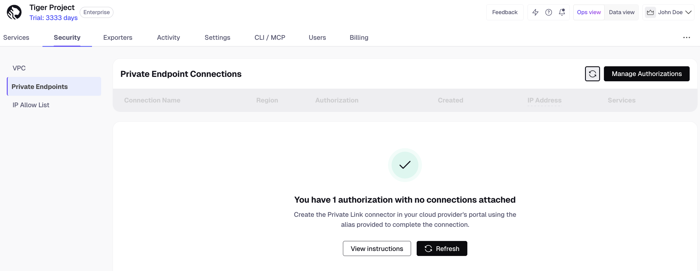 Azure Private Link authorization complete