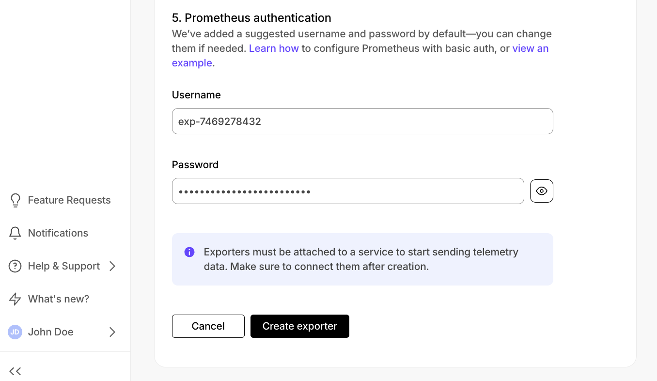 Prometheus exporter credentials