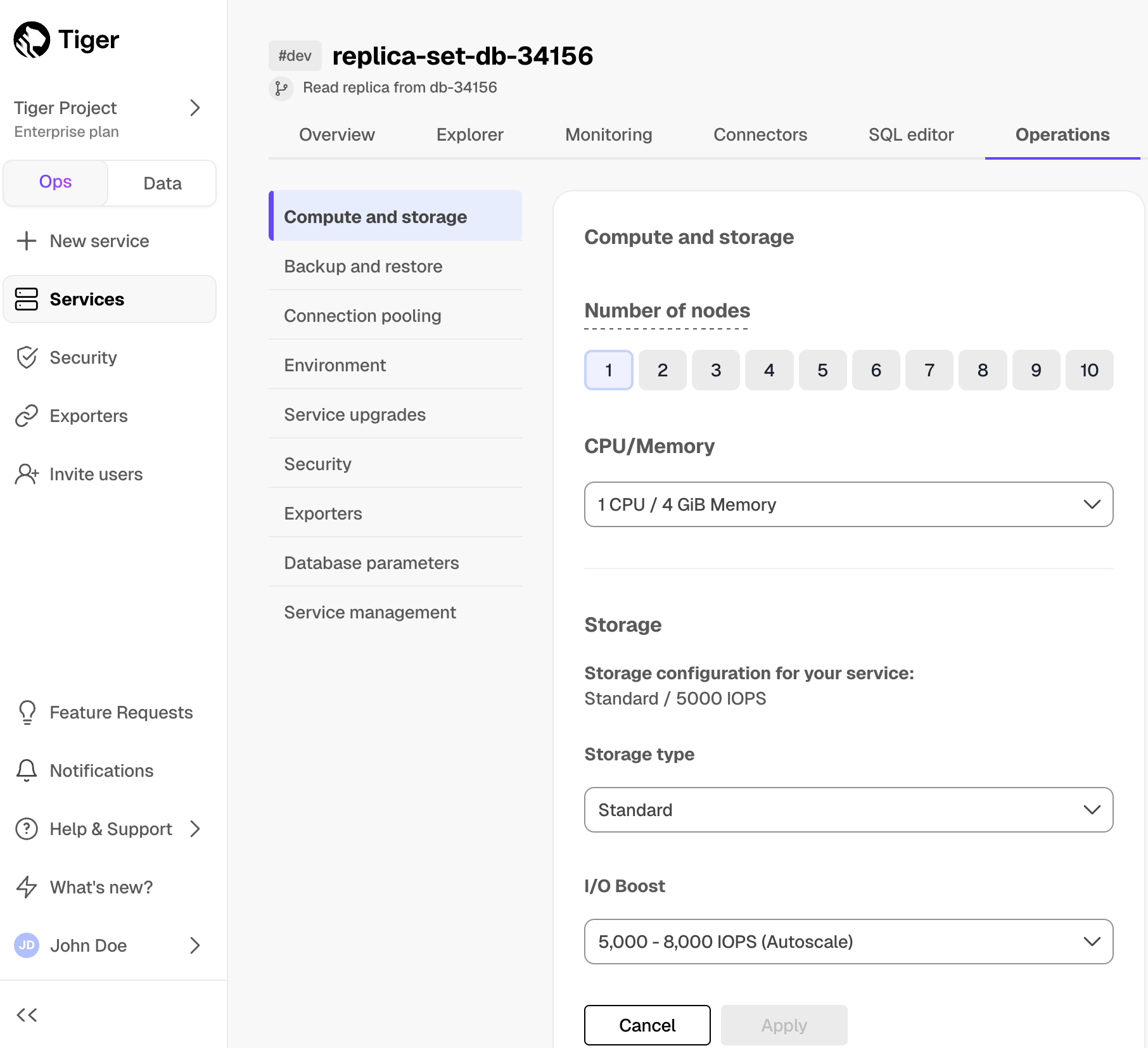 Read replica compute and storage in Tiger Cloud Console