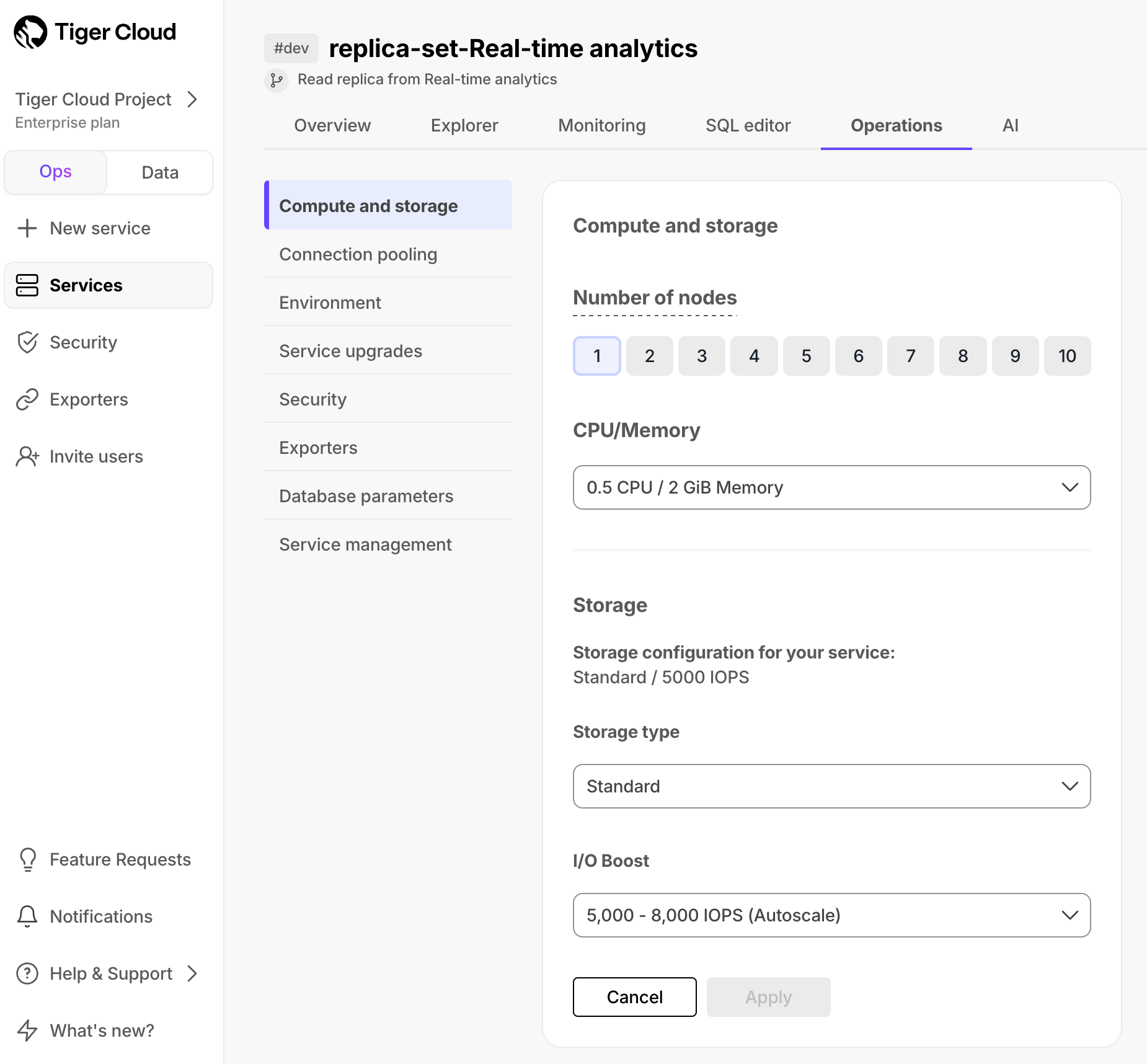 Read replica compute and storage in Tiger Cloud Console