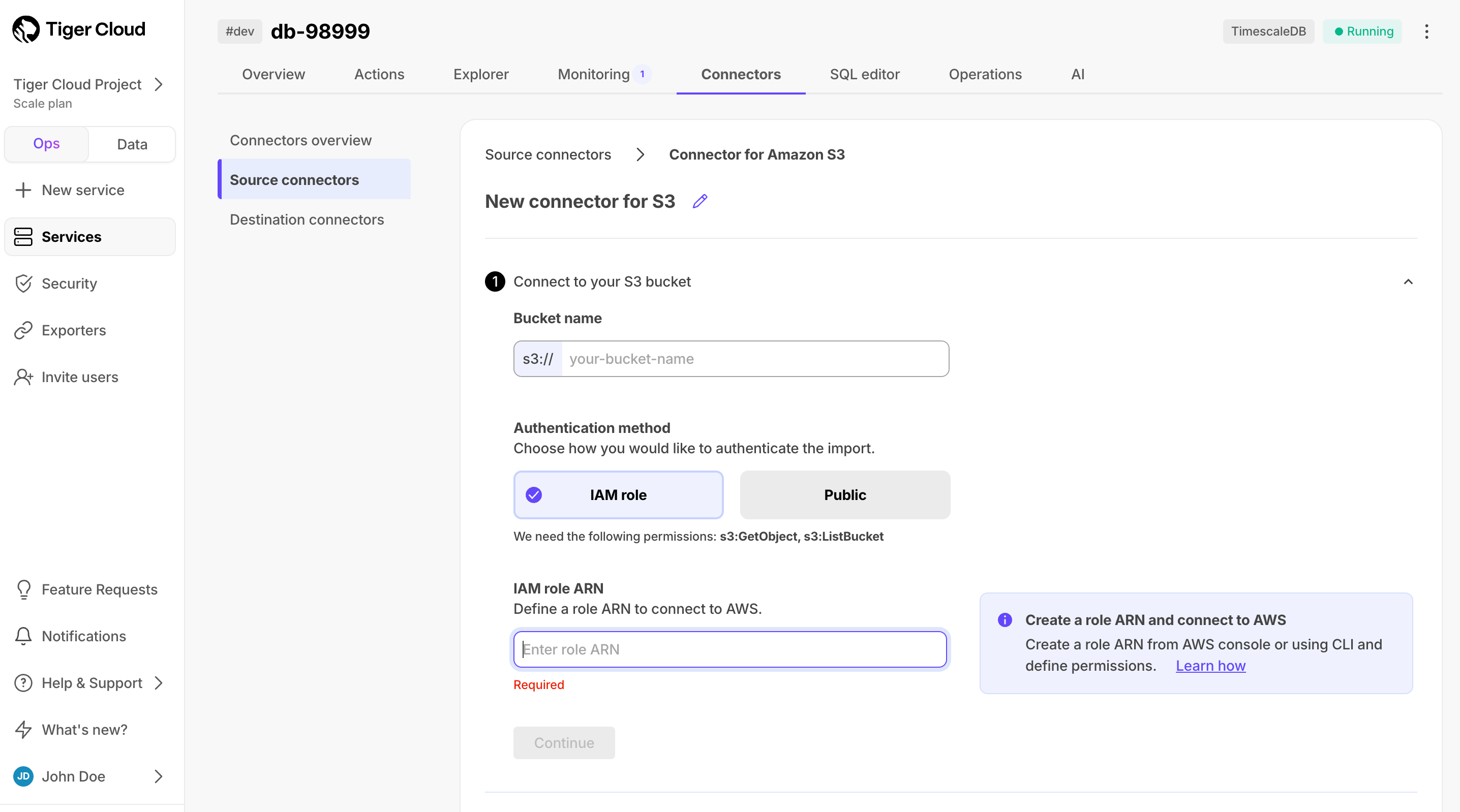 Connect Tiger Cloud to S3 bucket