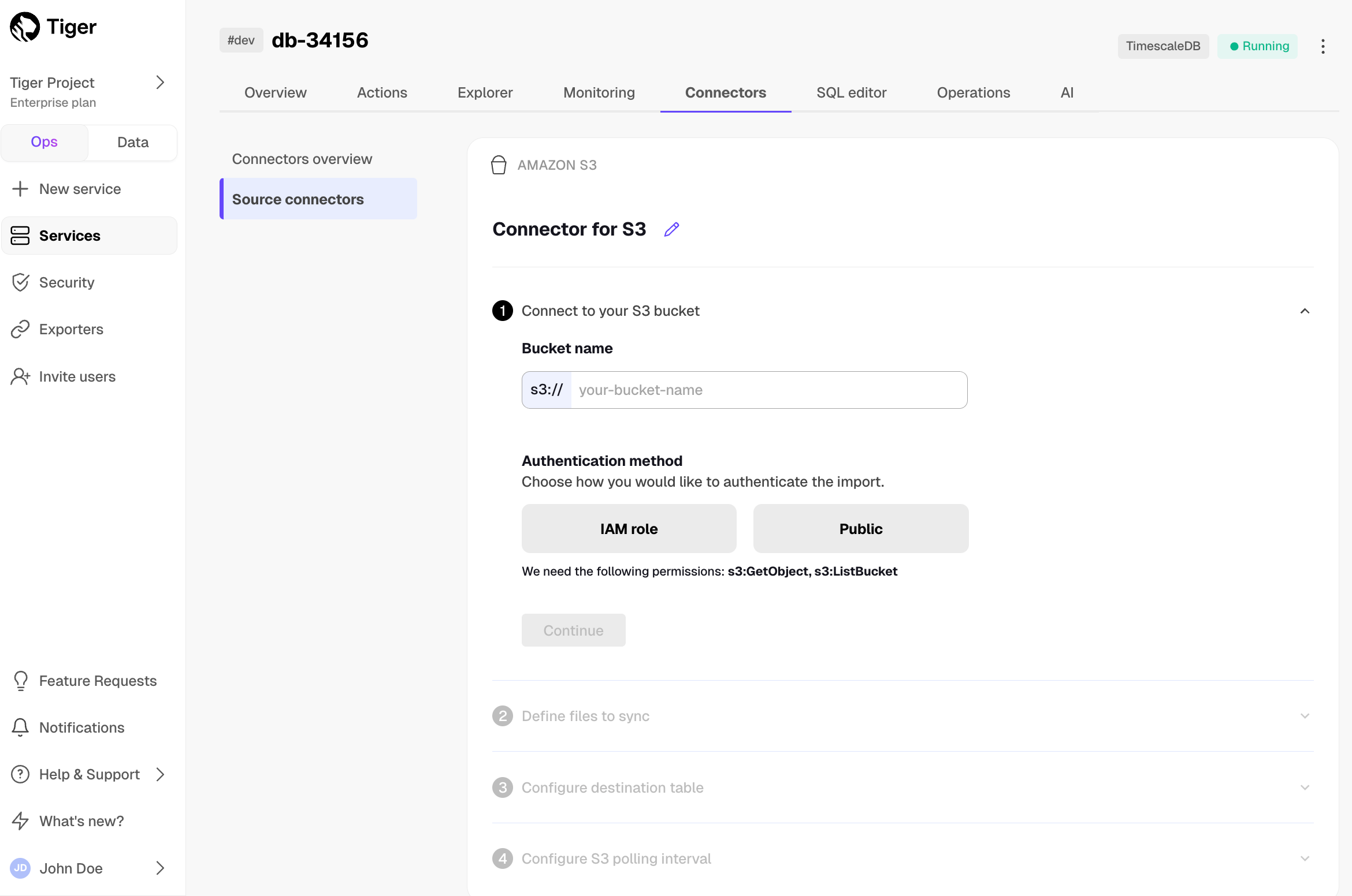 Connect $CLOUD_LONG to S3 bucket