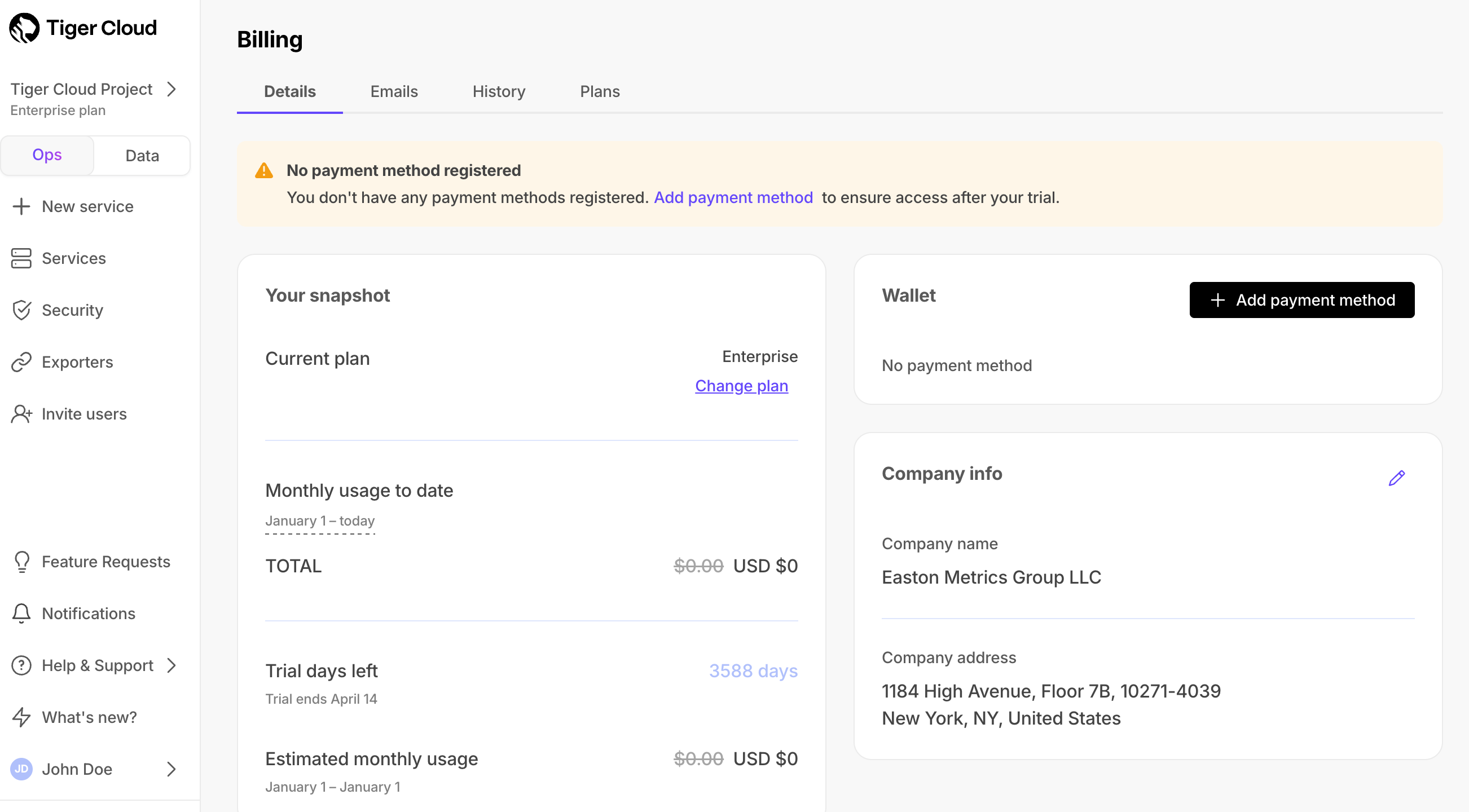 Adding a payment method in Timescale