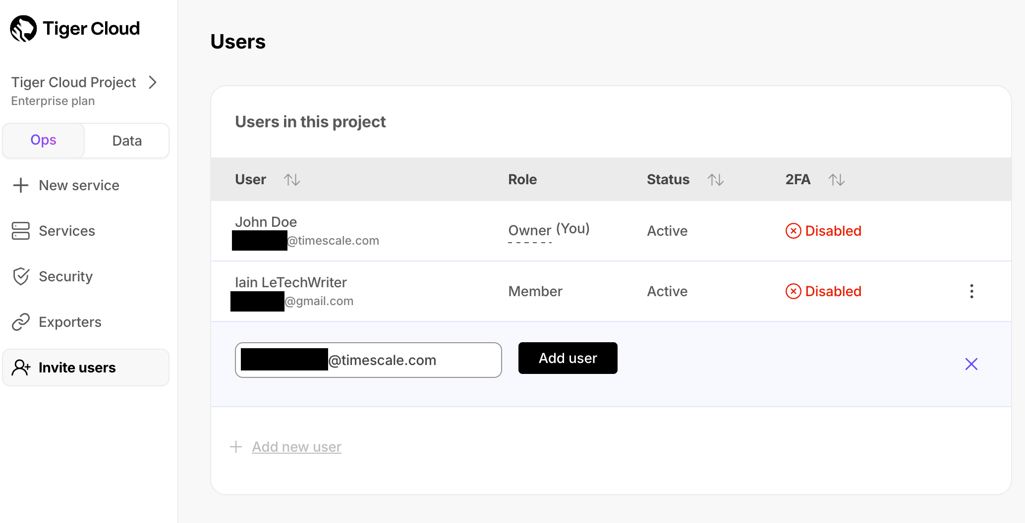Send a user invitation in Tiger Cloud Console