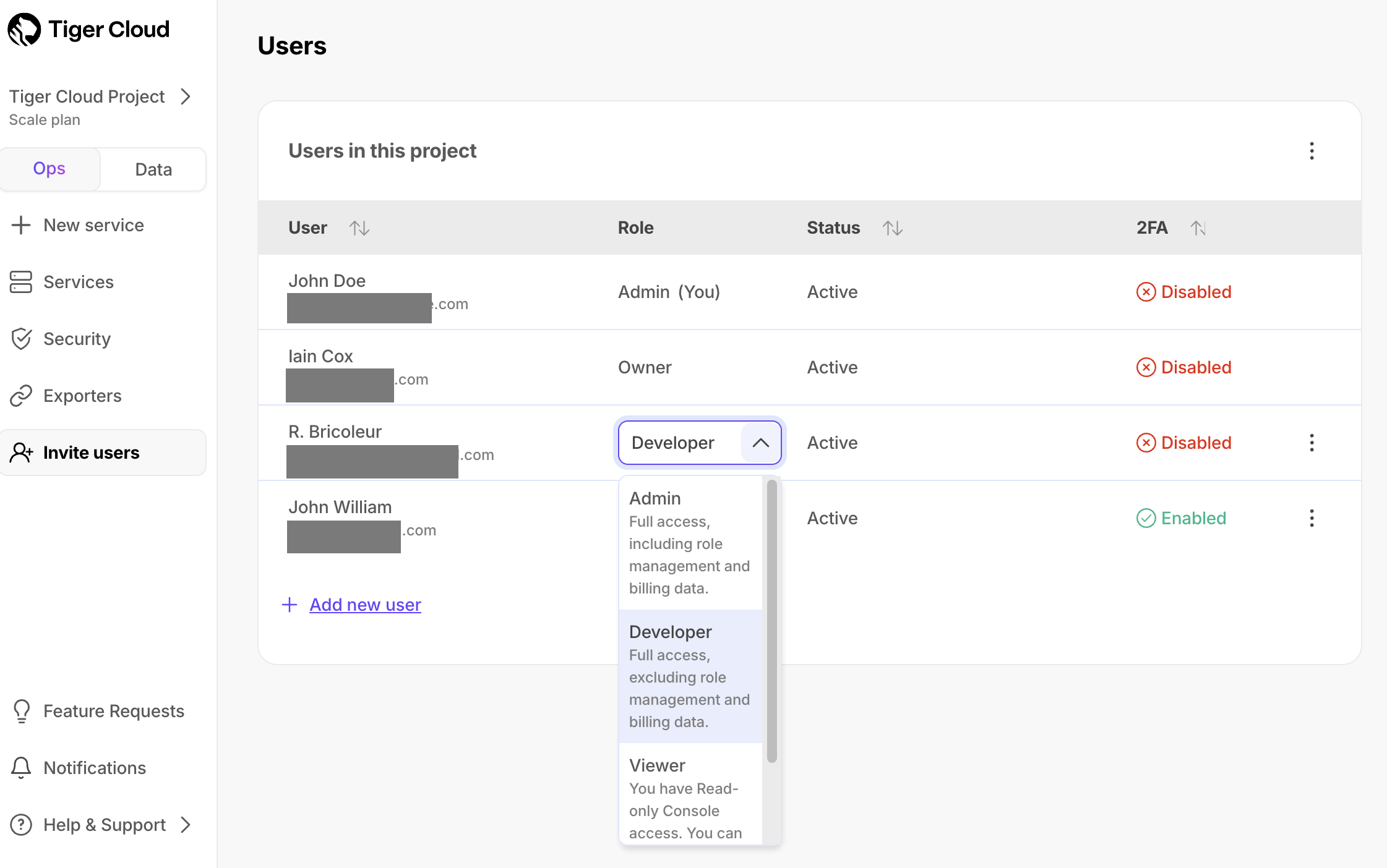 Change user role in Tiger Cloud Console