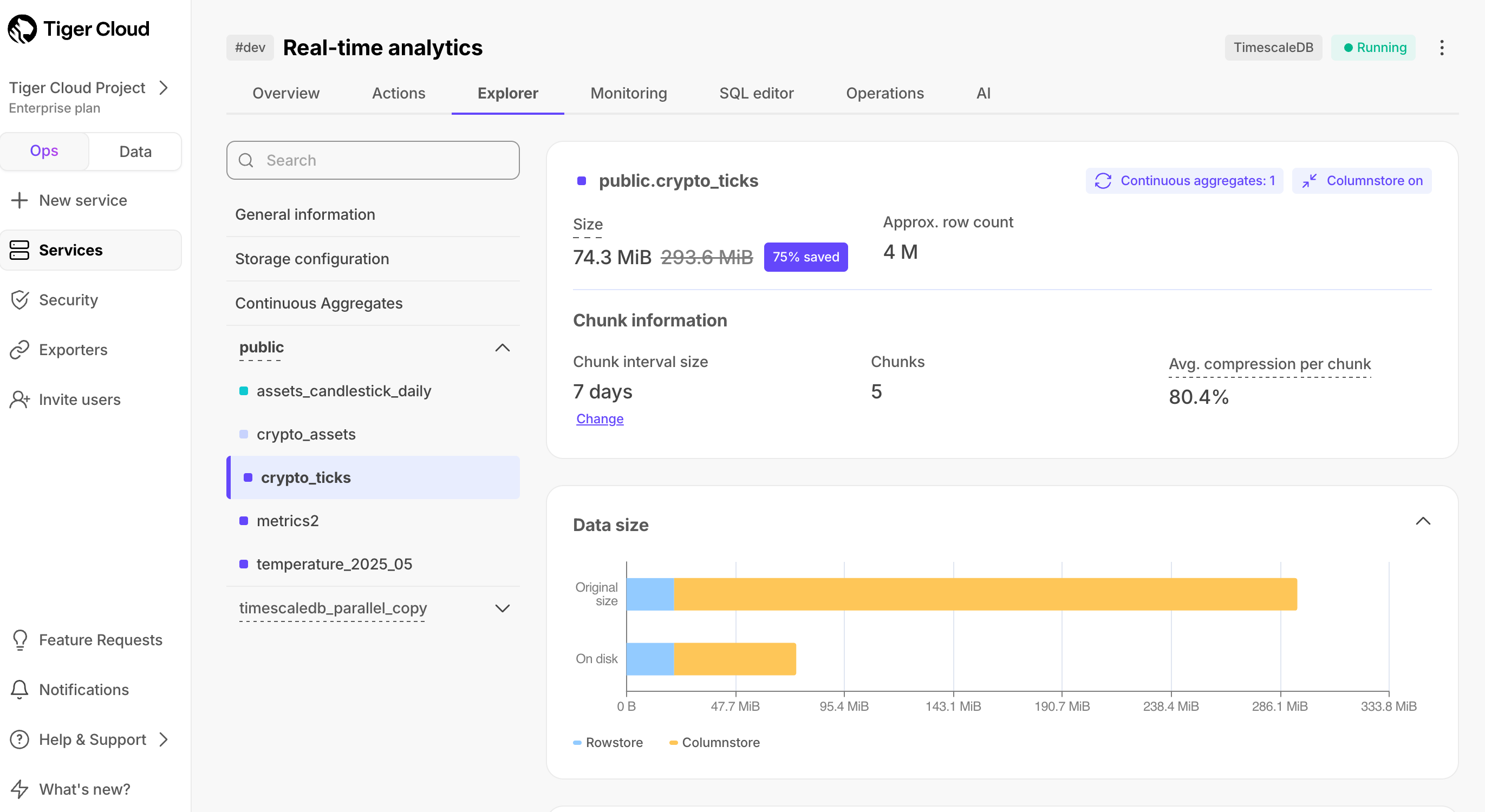 Columnstore data savings