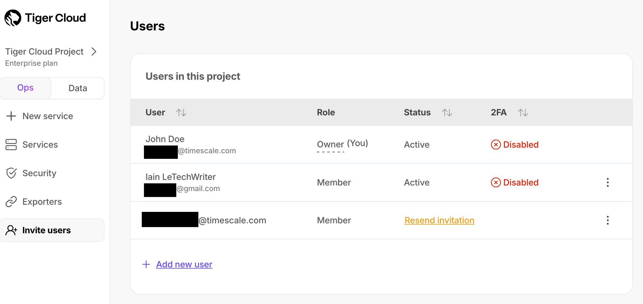Resend a user invitation Tiger Cloud Console