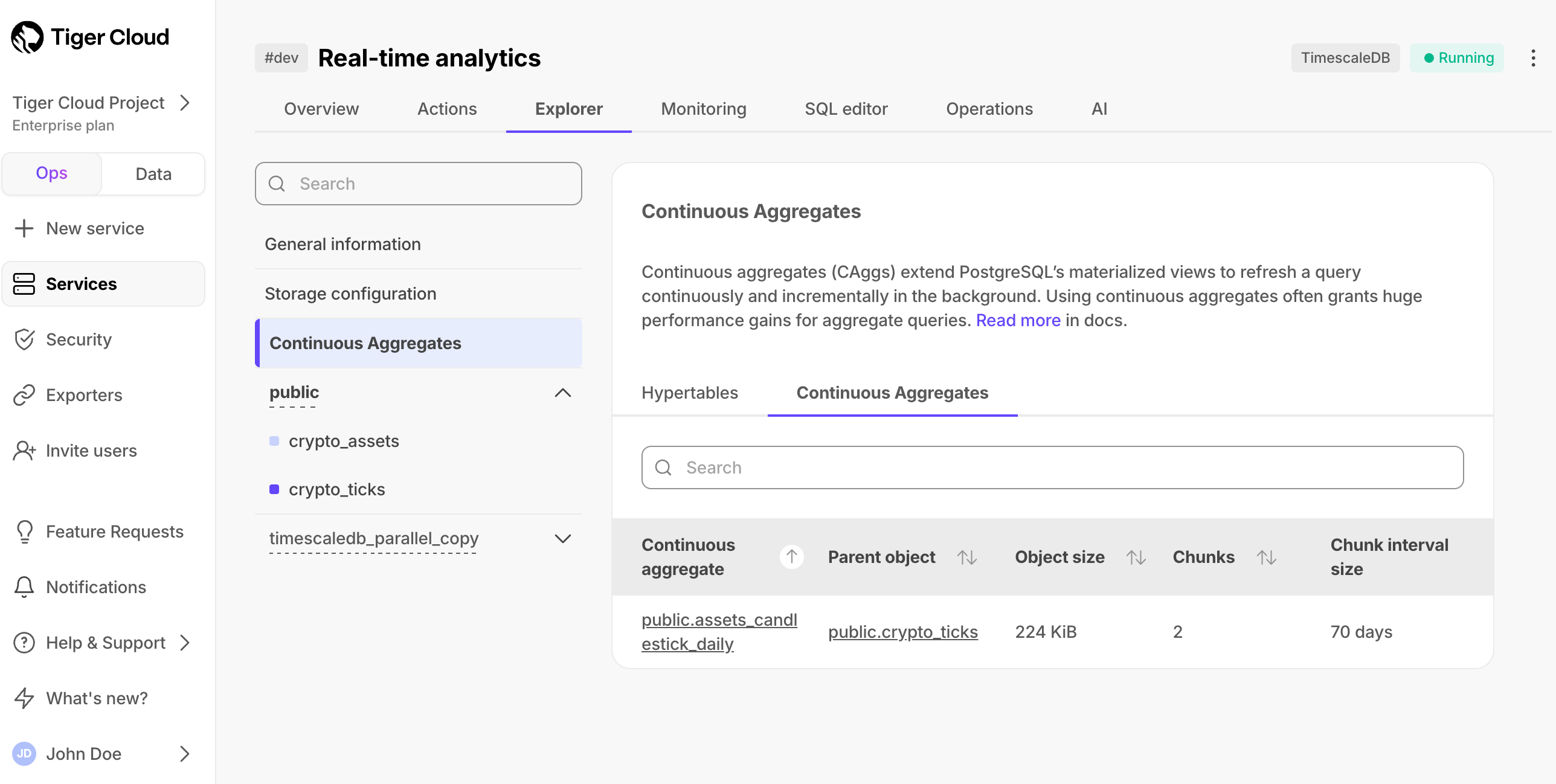 Service explorer caggs