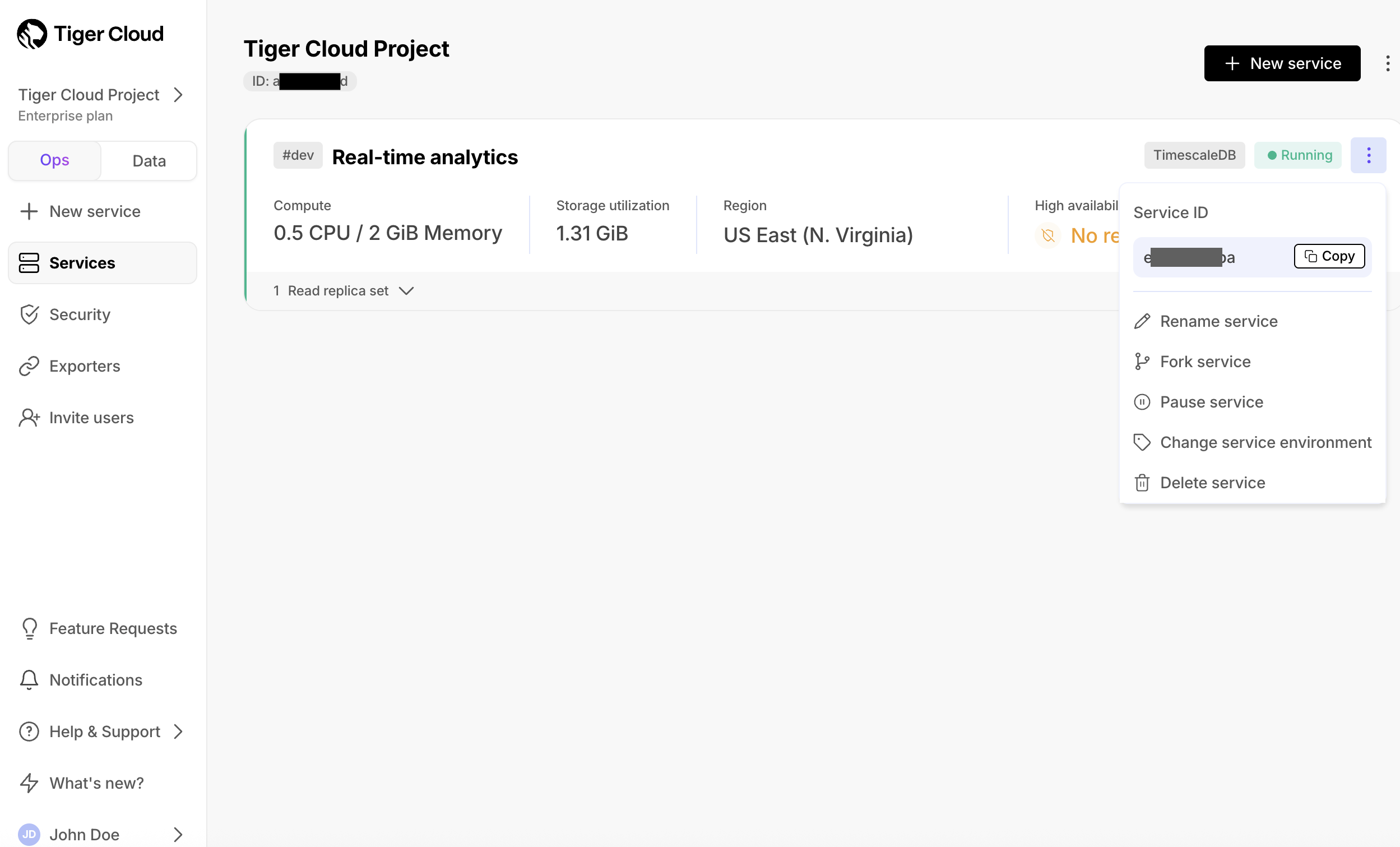 Retrive the service id in {CONSOLE}