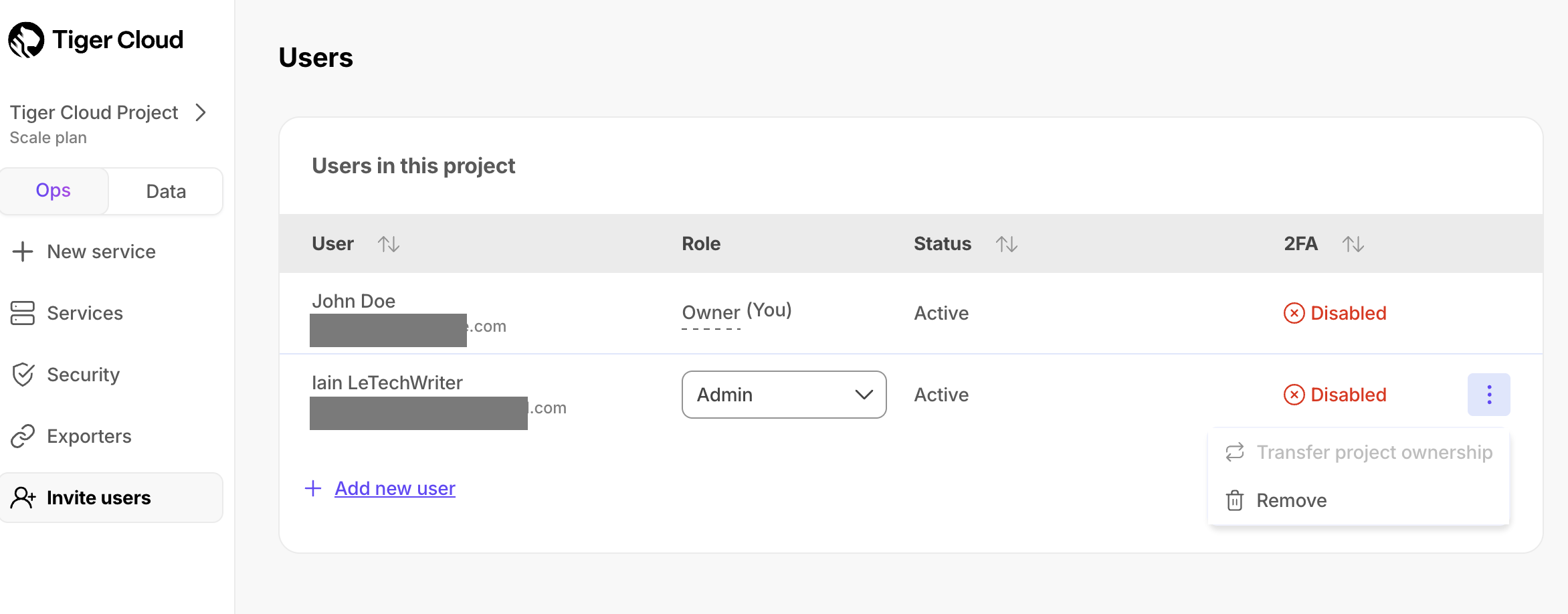 Transfer project ownership in $CONSOLE