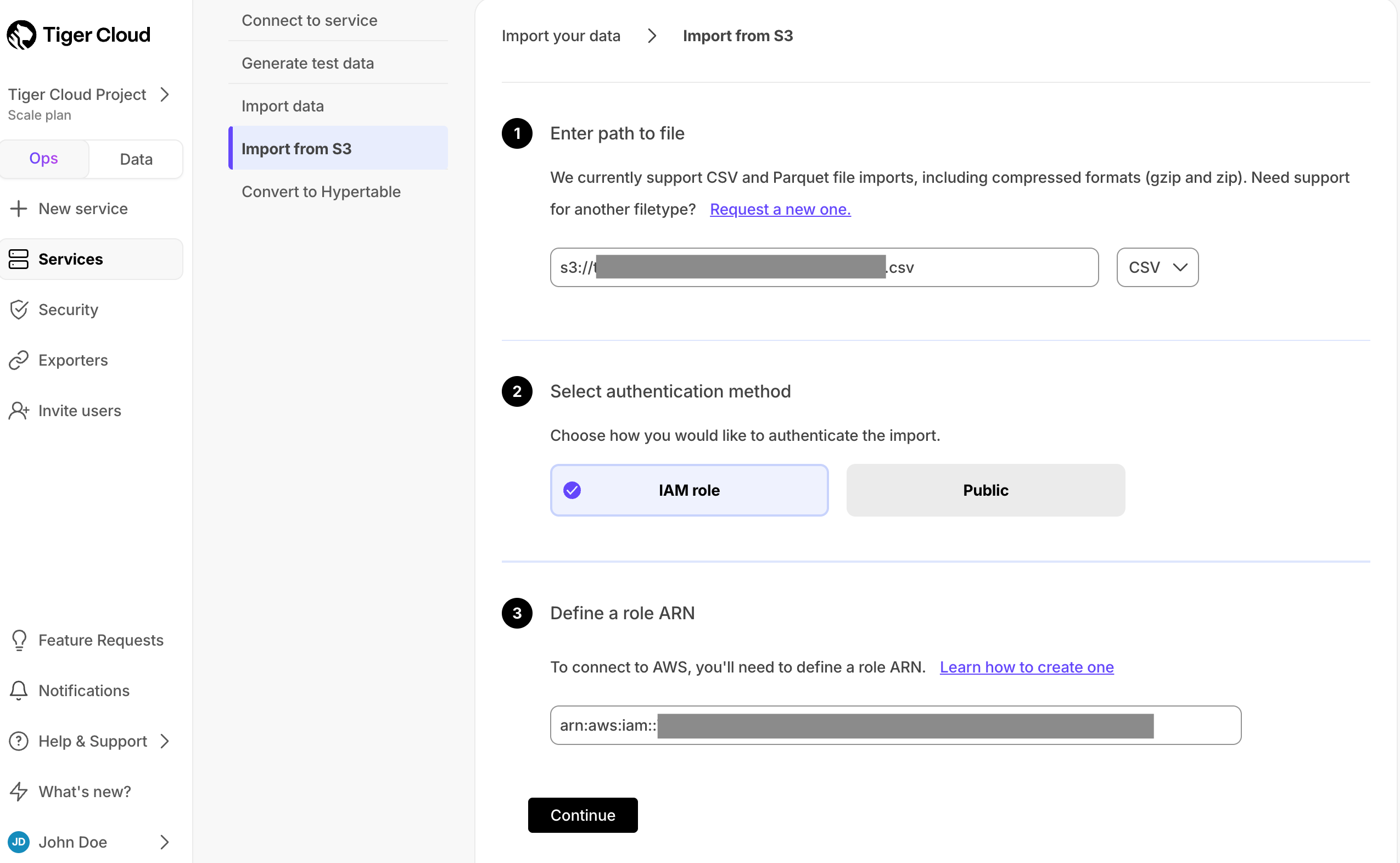 Import CSV from S3 in Tiger Cloud