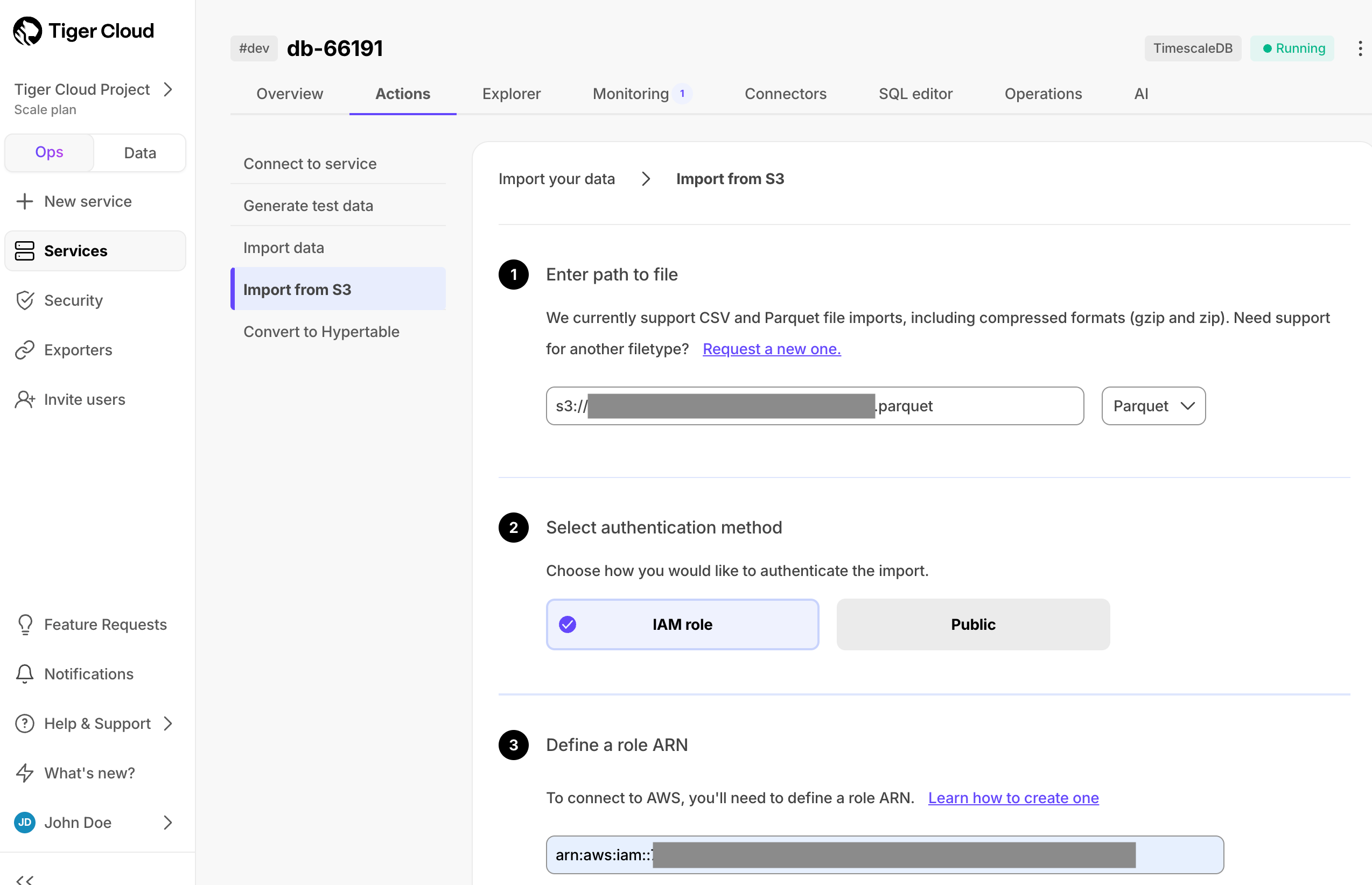 Import Parquet from S3 in Tiger Cloud