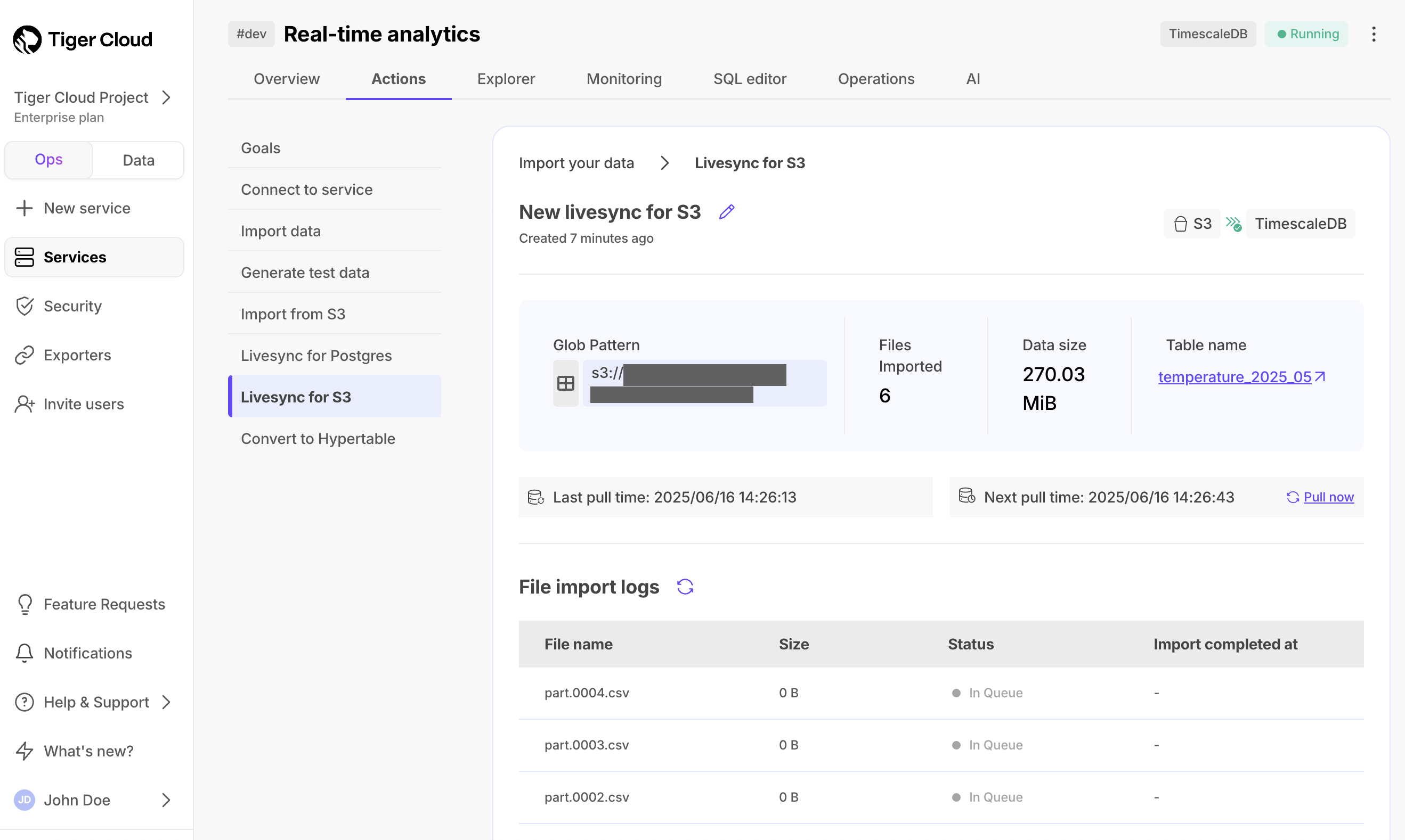 Livesync view status