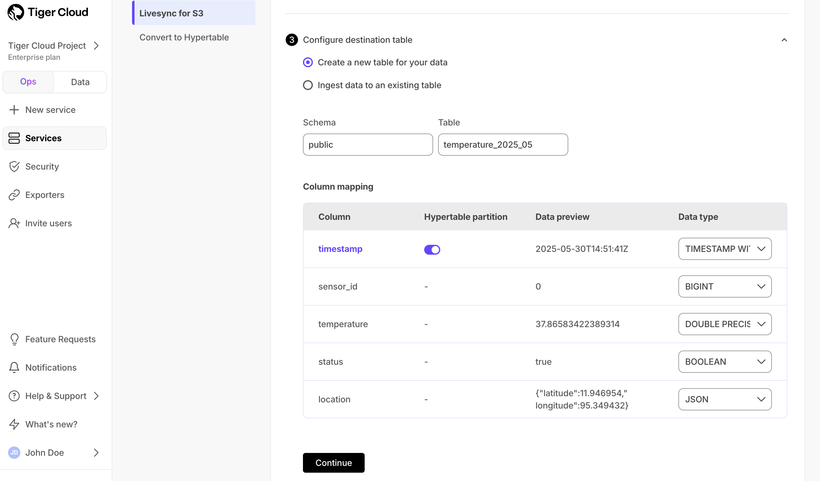 Livesync choose table