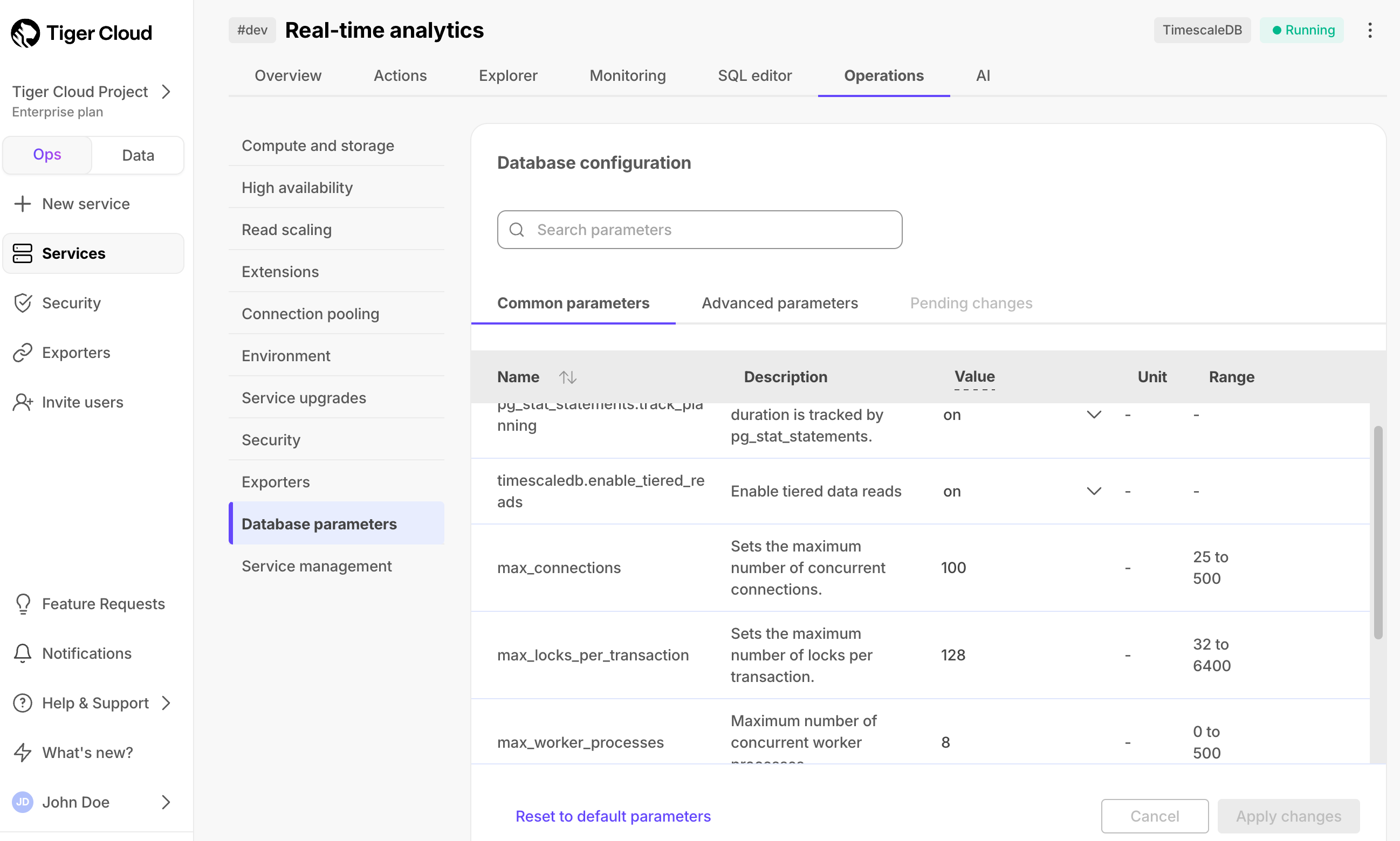 Database configuration parameters