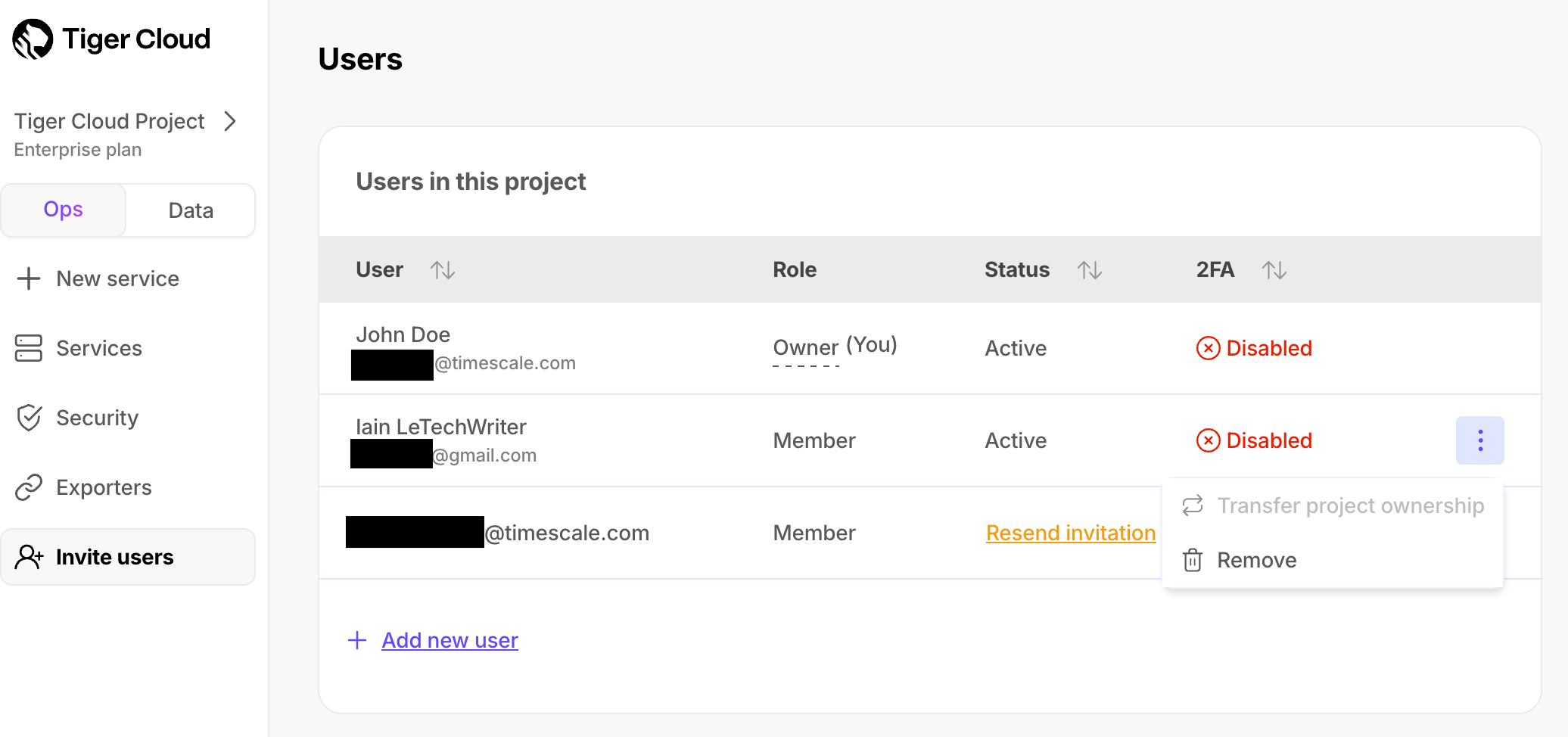 Transfer project ownership in Tiger Cloud Console