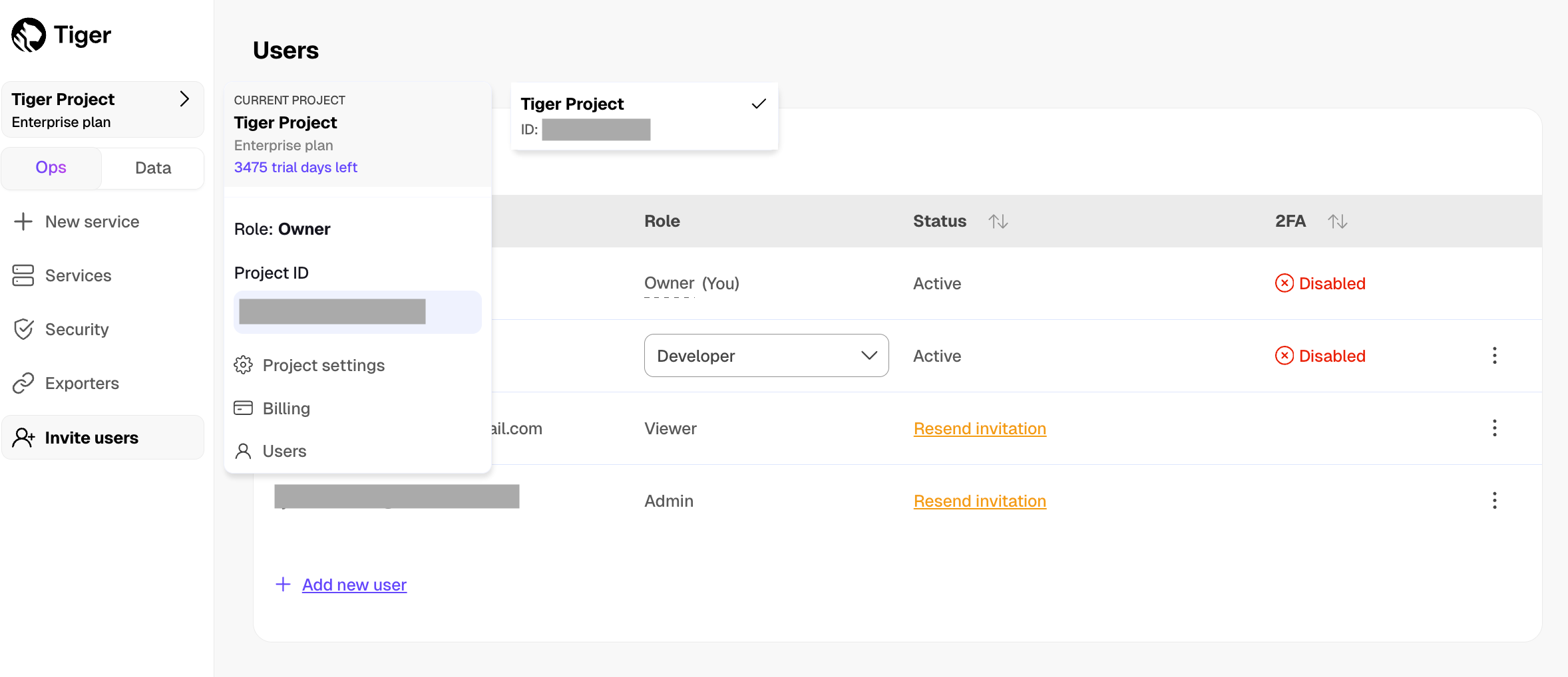 Change project in Tiger Console